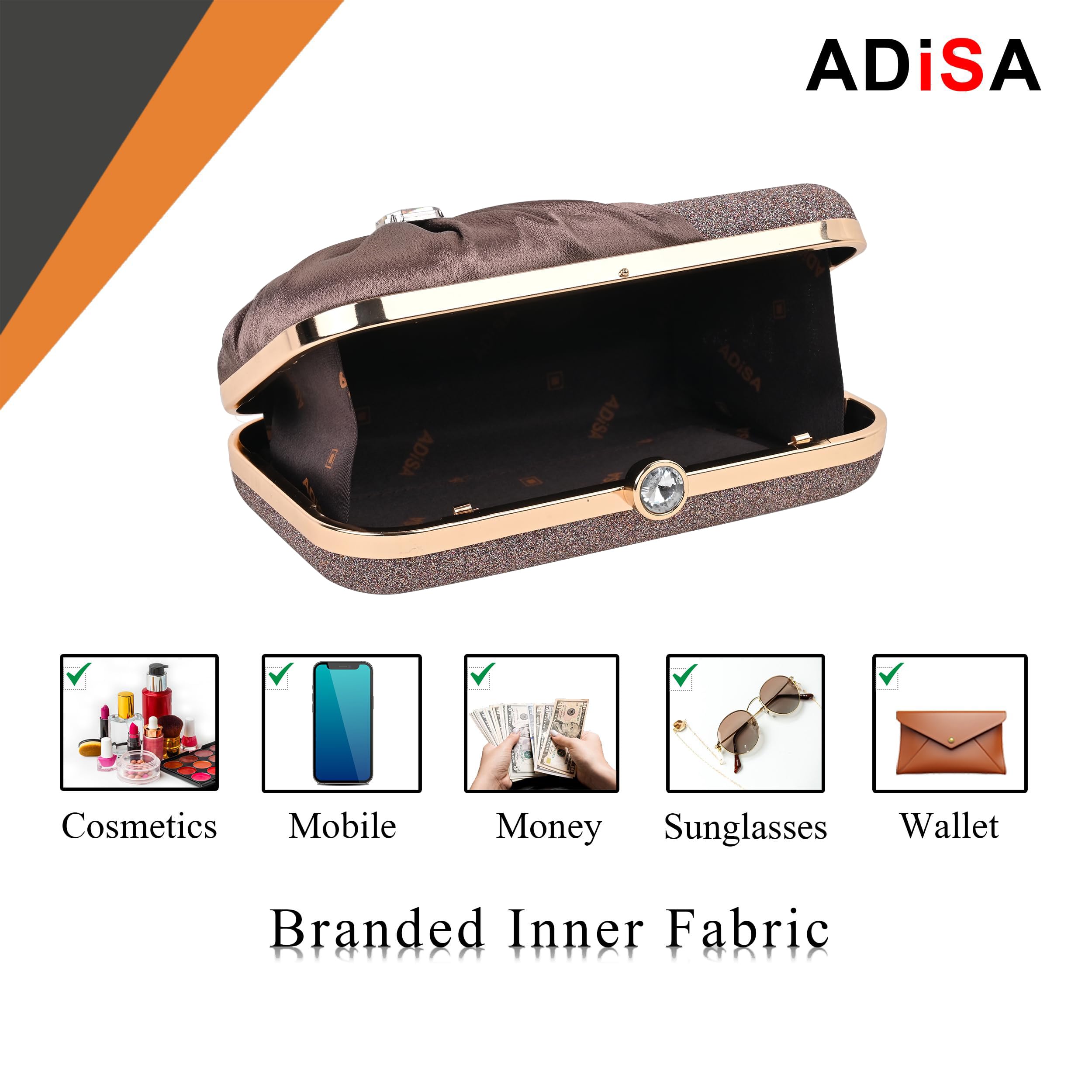 ADISA Studded formal party clutch with gold chain for women and girls (CL107-COP) 2
