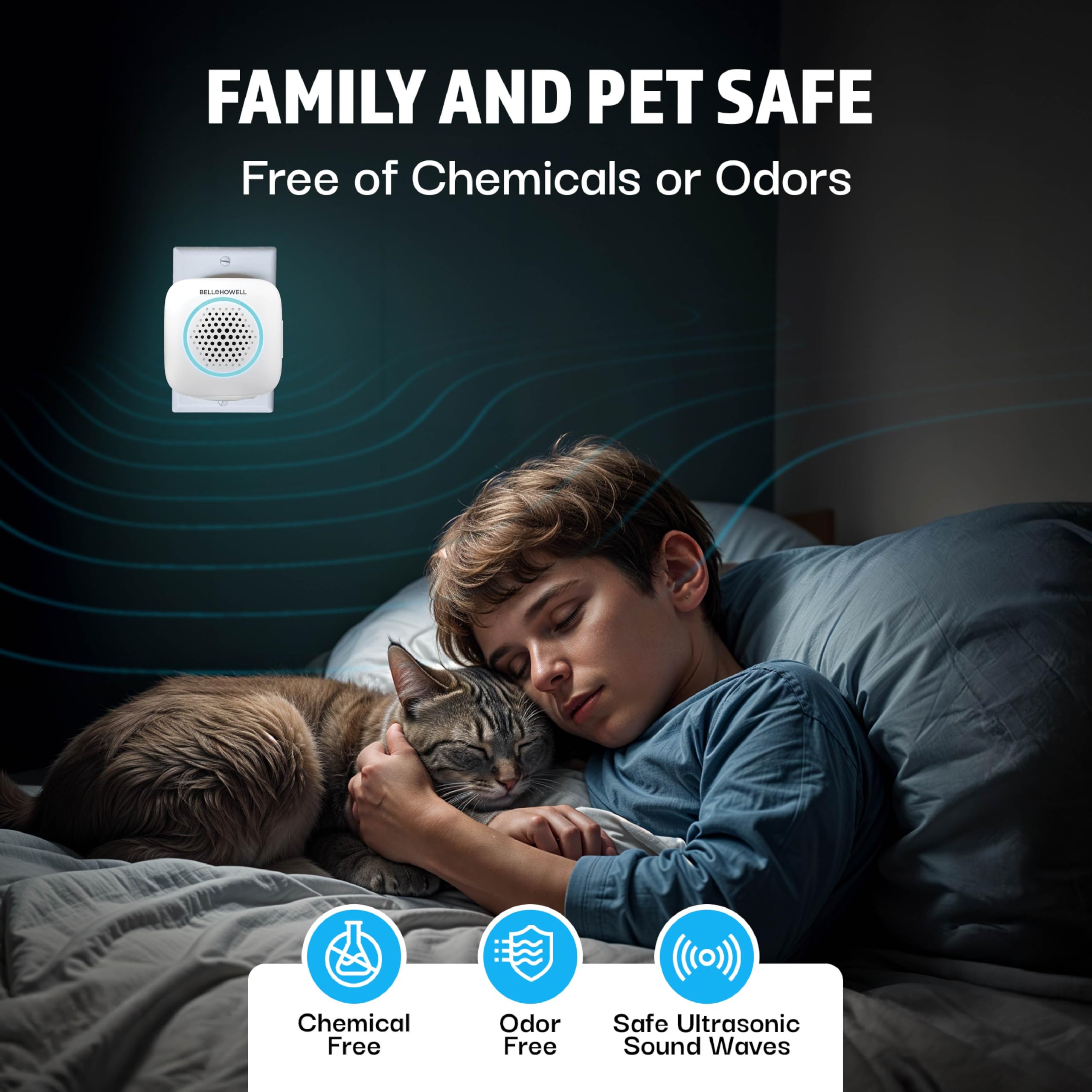 Bell+Howell Repelente ultrasónico para interiores, 4 unidades, kit antimurciélagos y arañas enchufable