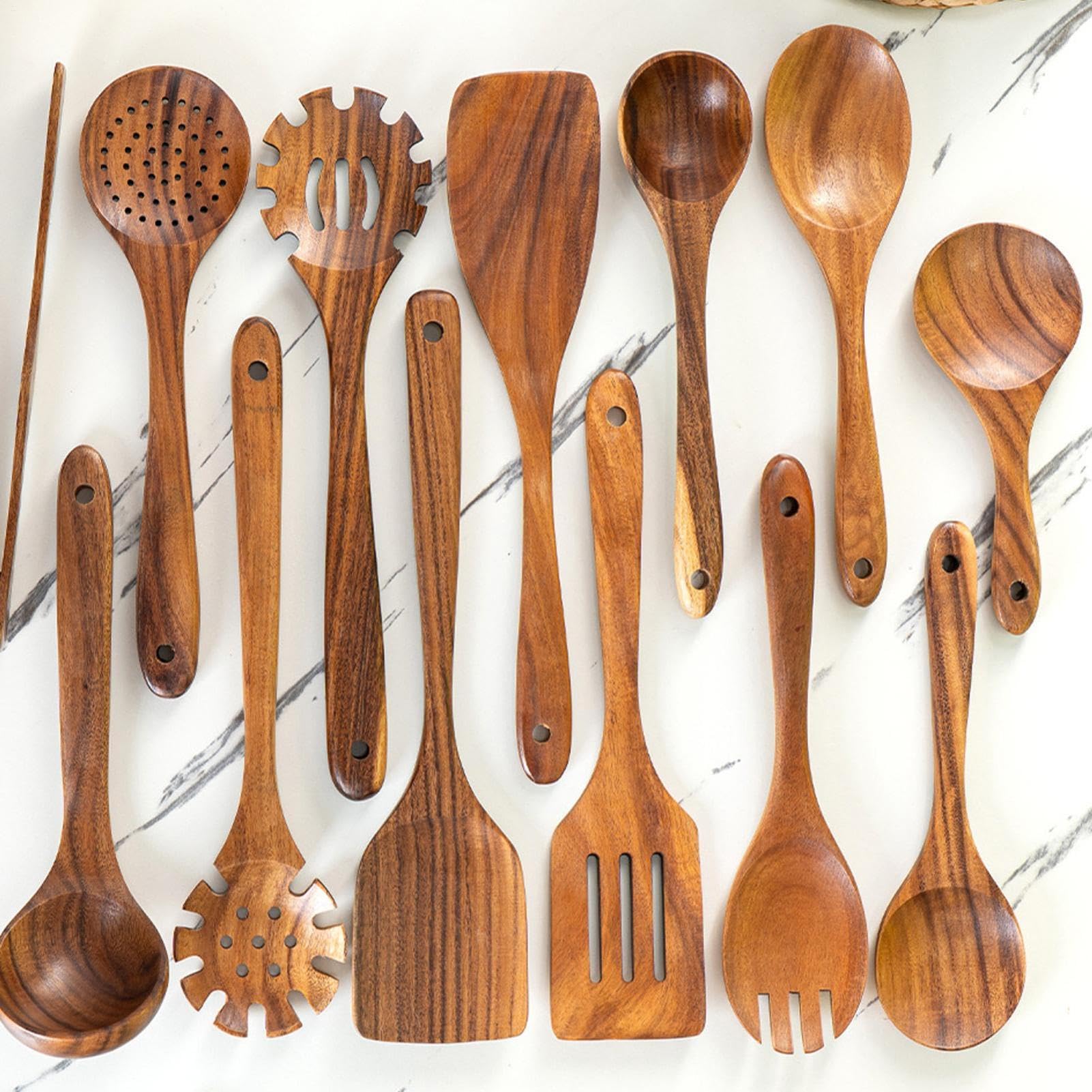Ustensiles de cuisine en bois 10 pièces Cuillères Spatules Louche et Fouet
