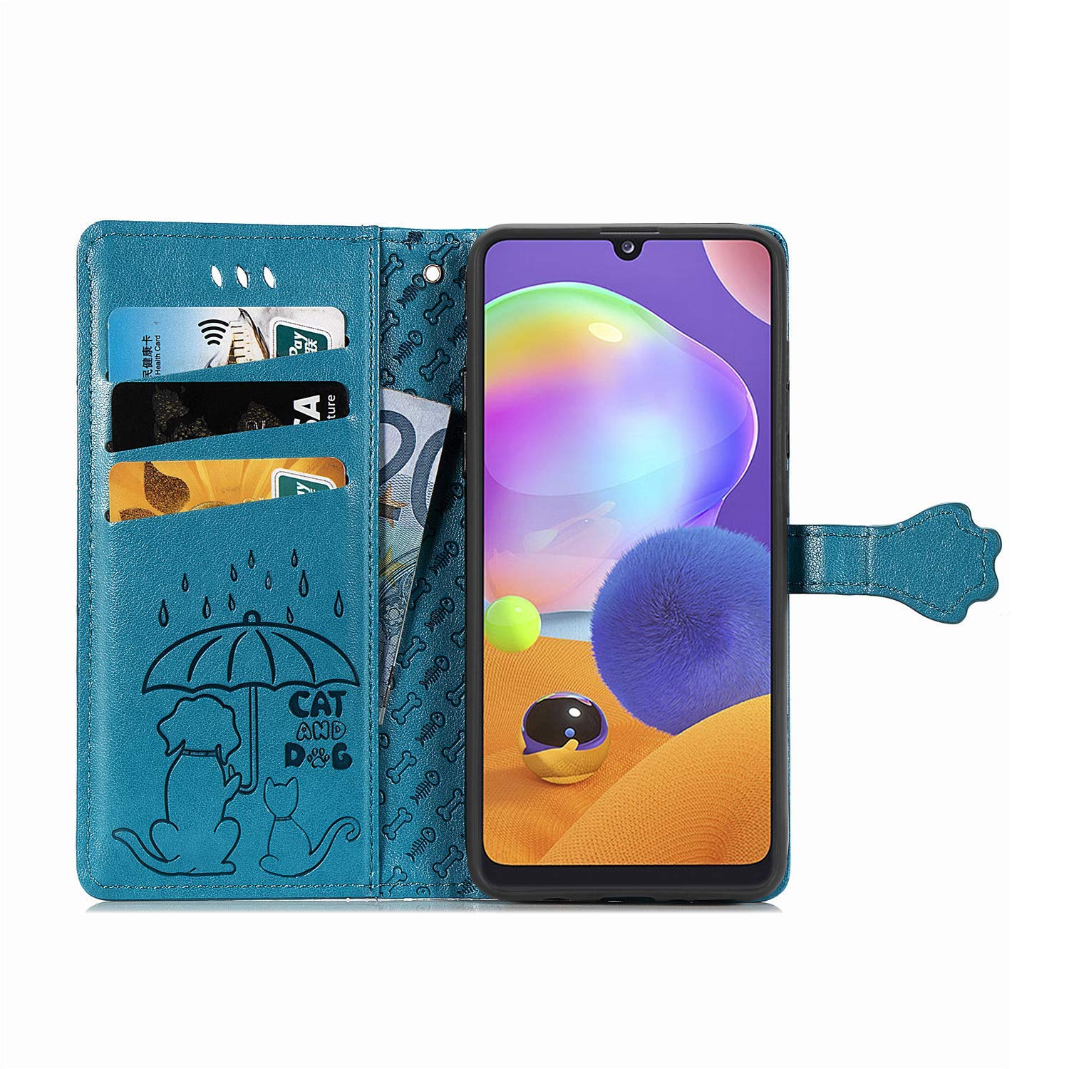 LEMAXELERS Custodia Portafoglio Per Huawei P30 Lite, Con Strass, Chiusura Magnetica, 3 Slot Carte, Gatto E Cane, Protezione Antiurto, Flip Cover Rosa Gatto