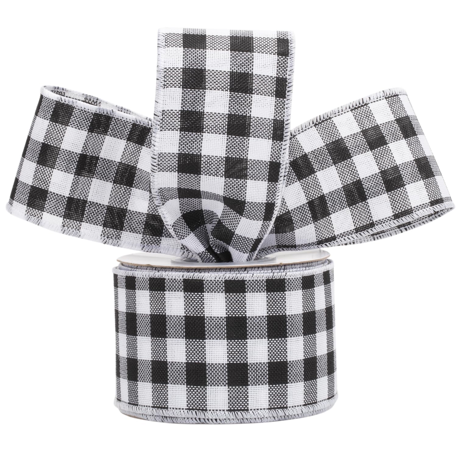 AVANAVA 63mm Wired Gingham Burlap Ribbon โ 9M White and Black Plaid Ribbon for Gift Wrapping, Crafts, Wreaths, Farmhouse Decorations, Garlands, Rustic Weddings and Christmas