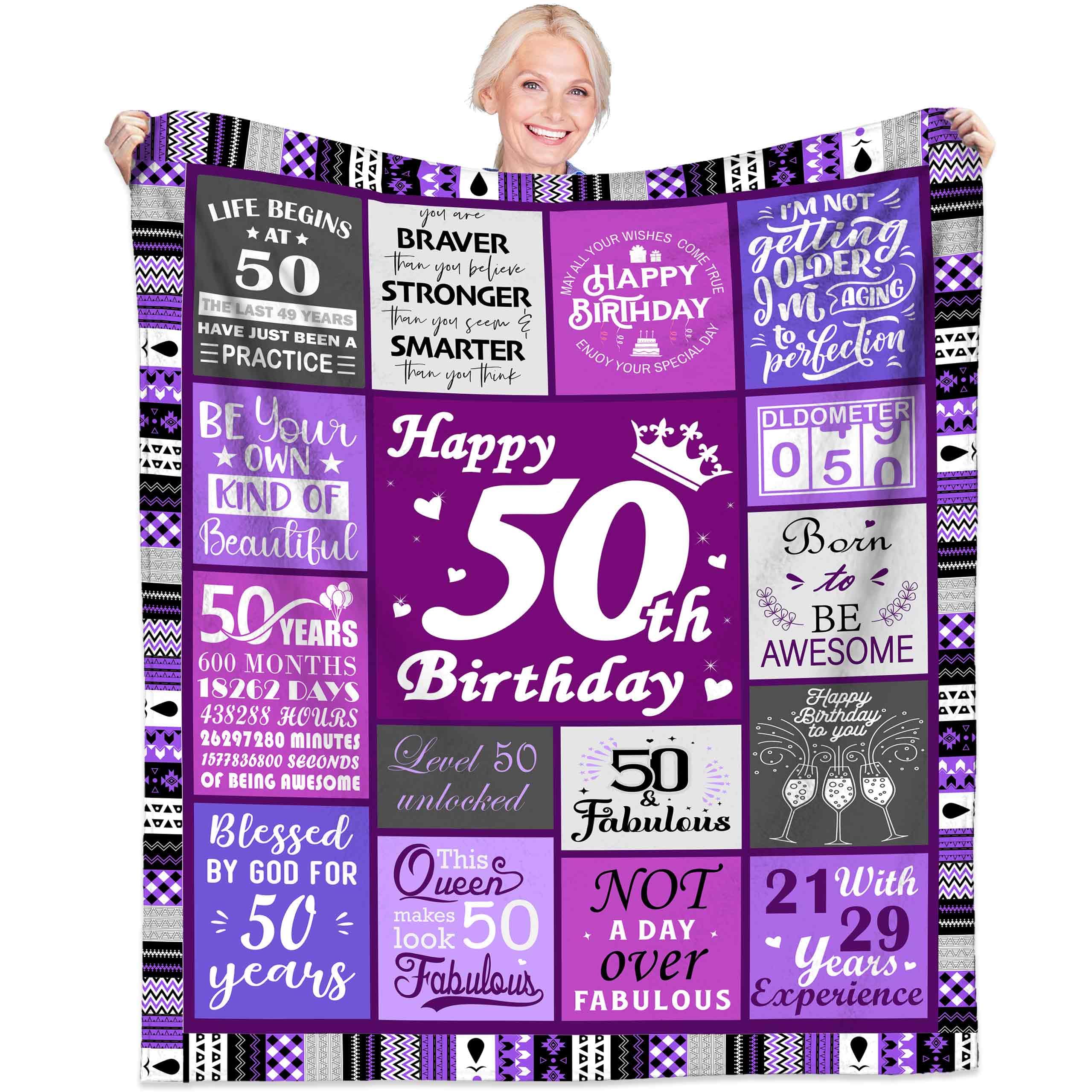 Aleture 50th Birthday Gifts for Women, 1976 Happy Birthday Decorations for Women, 50 Year Old Unique Best Birthday Gift Ideas for Her Friend Mom Sister Grandma Wife, 60"X50" Soft Throw Blanket Purple