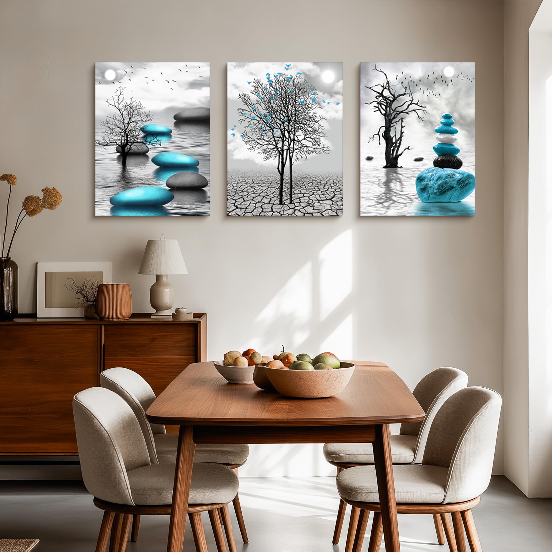 MHARTK66 Cuadro Negro Blanco Gran Árbol Lago, Turquesa Cuadros Decoracion Salon Modernos Paisaje Naturaleza Decoracion Dormitorios Comedor Oficina Pasillo Cocina y Baño