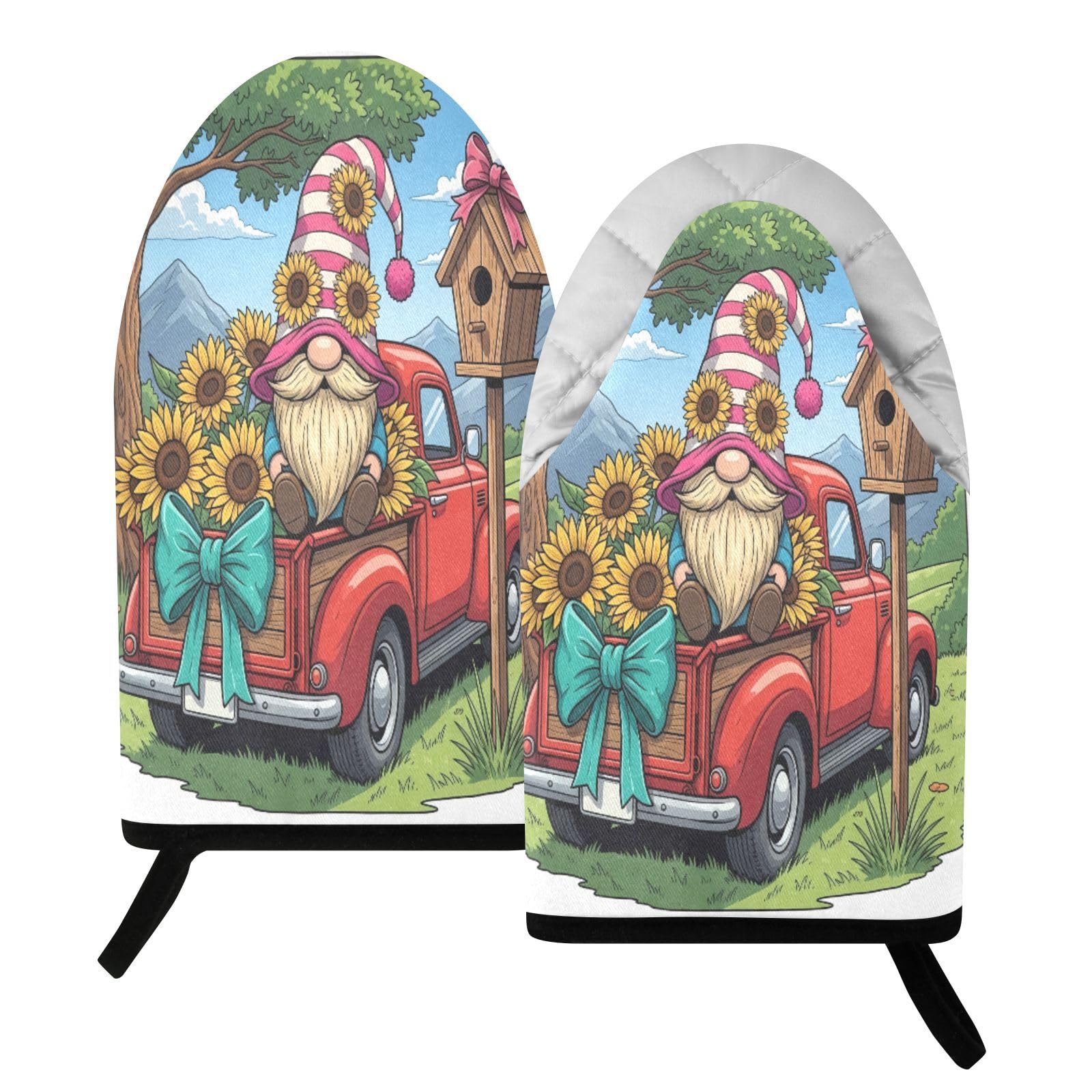 BURSTDDY Sunflower Gnome Oven Mitt,Heat Resistant Kitchen Mitts for Cooking