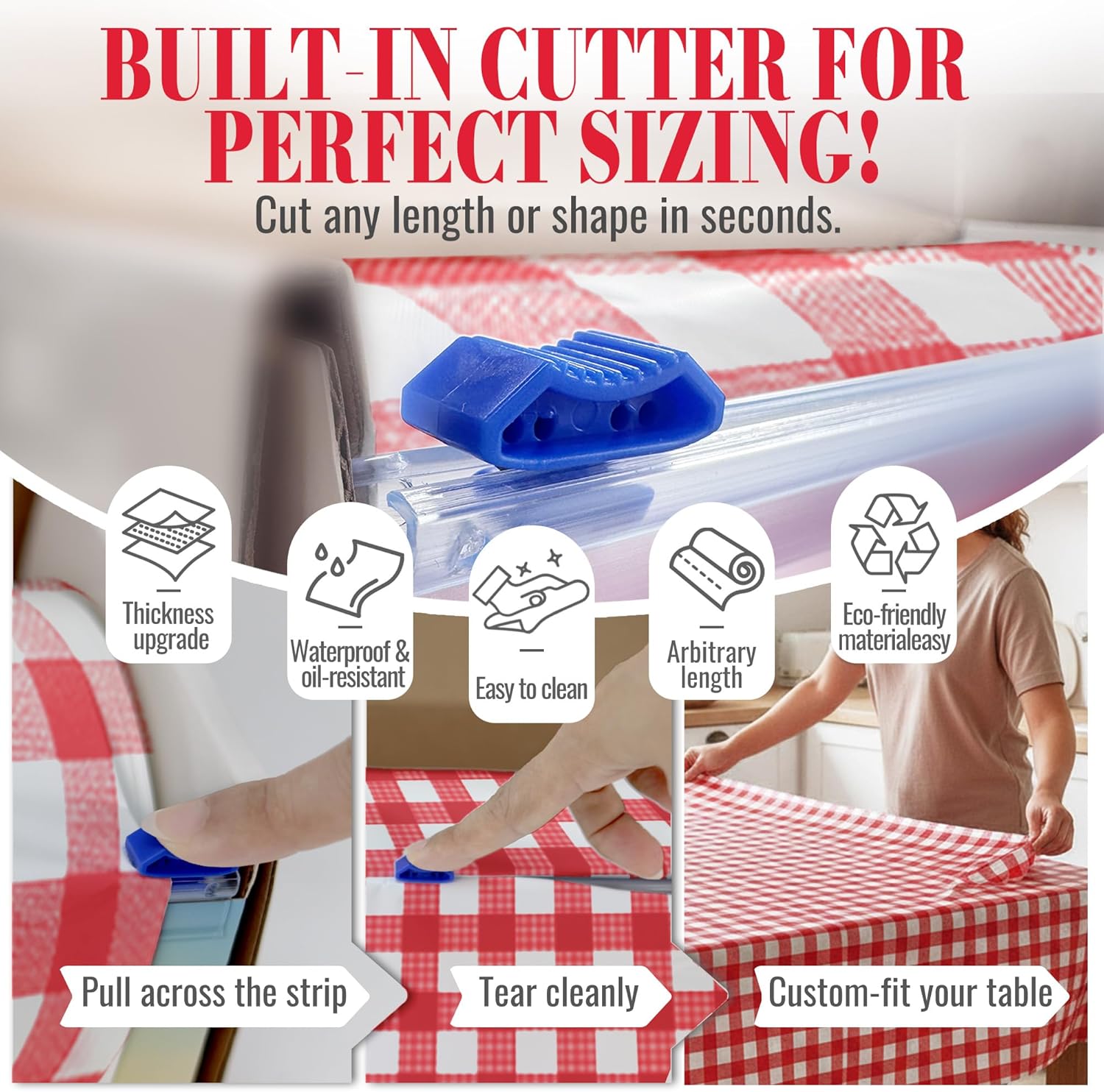 Plastic Table Cloth Disposable, 54In X 300Ft Table Cover Roll, Disposable Tablecloth with Slide Cutter for Rectangle Round Tables, Party Tablecloths for Birthday, Wedding, Picnic, Party (Red Plaid)