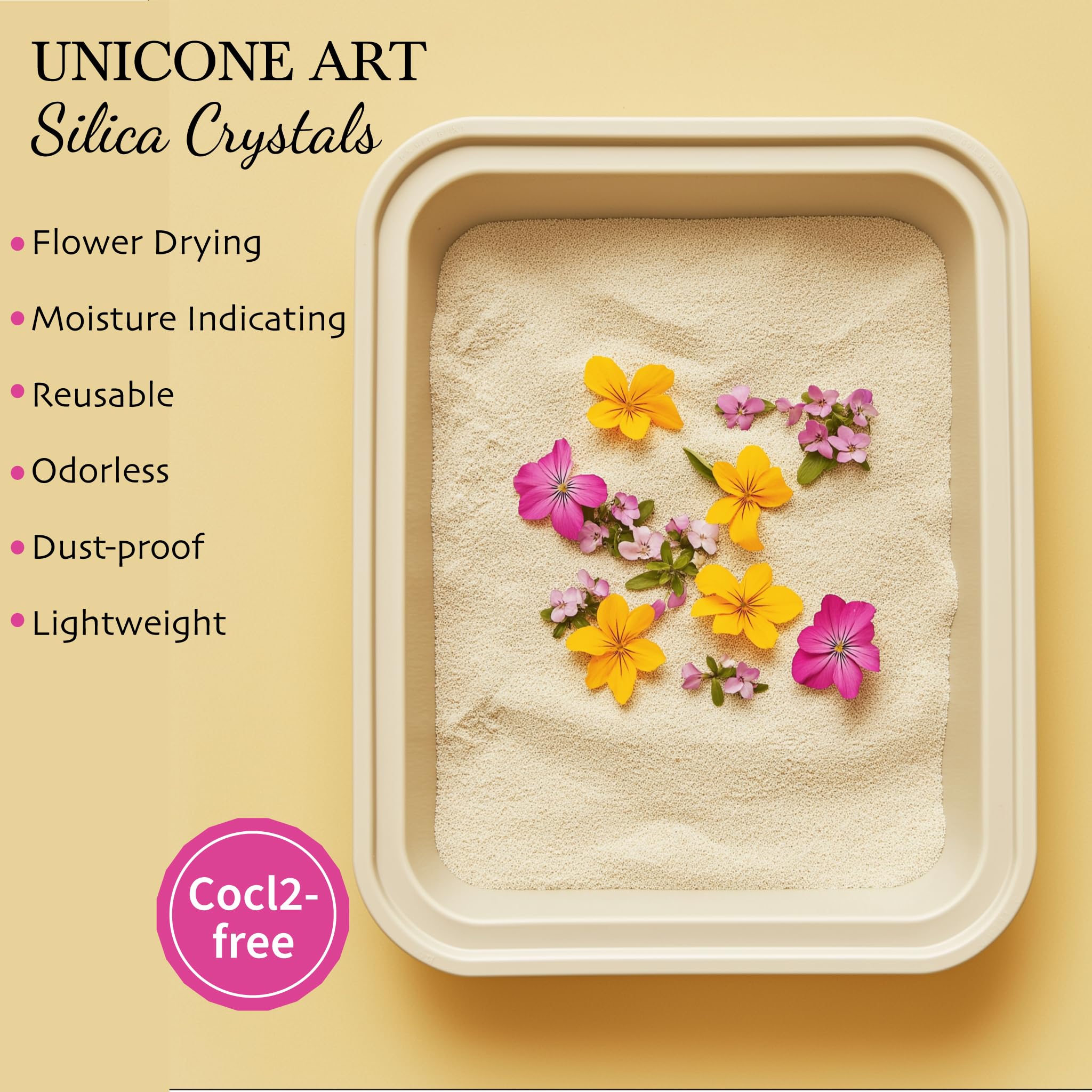 Unicone Art Flower Drying Silica Gel Crystals 2LBS, Color Indicating for Flower Preservation, Reusable for DIY Wedding Bouquet Flower Preserving