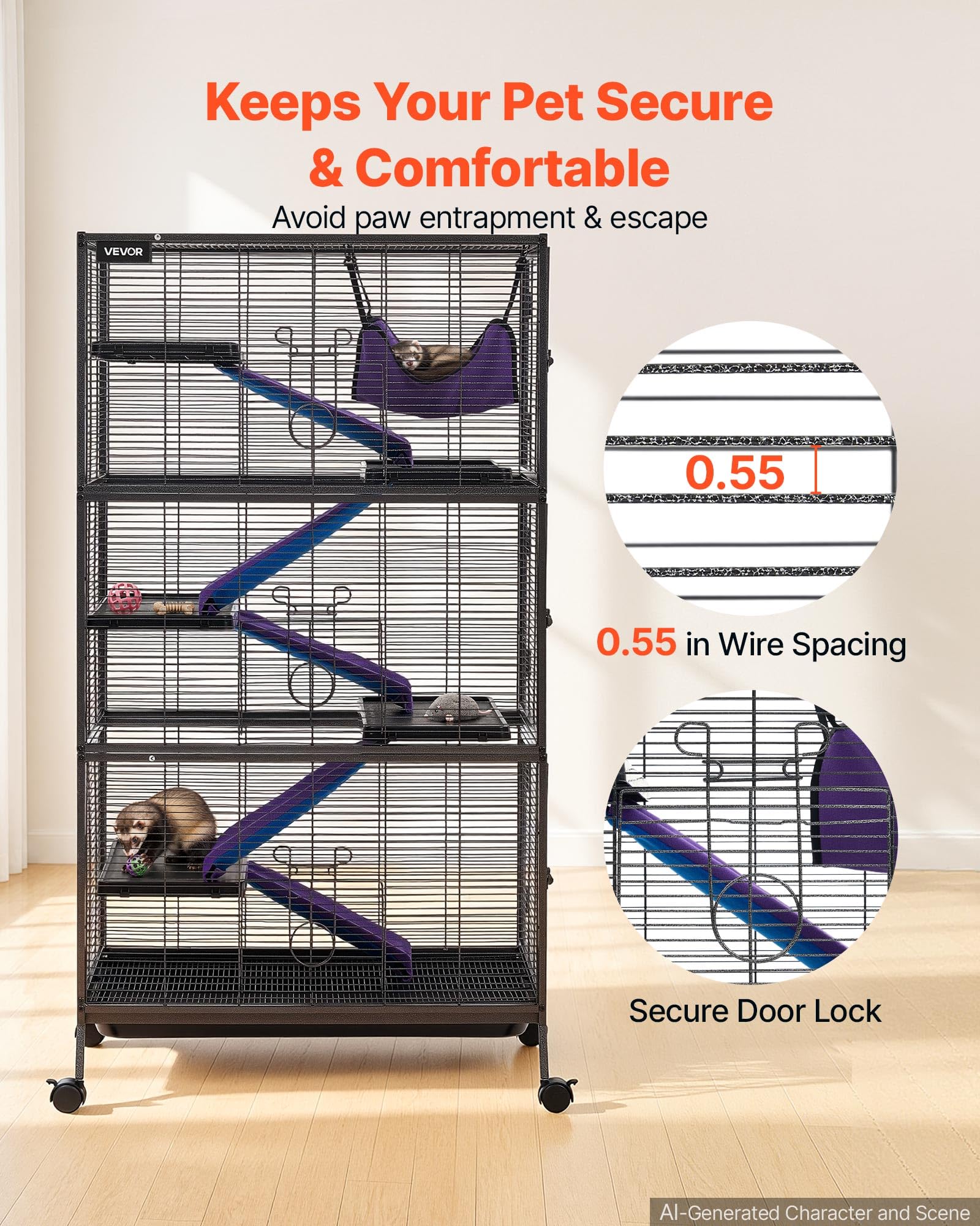 VEVOR Cage pour Petits Animaux en Métal 149 cm Cage pour Furets à 6 Niveaux