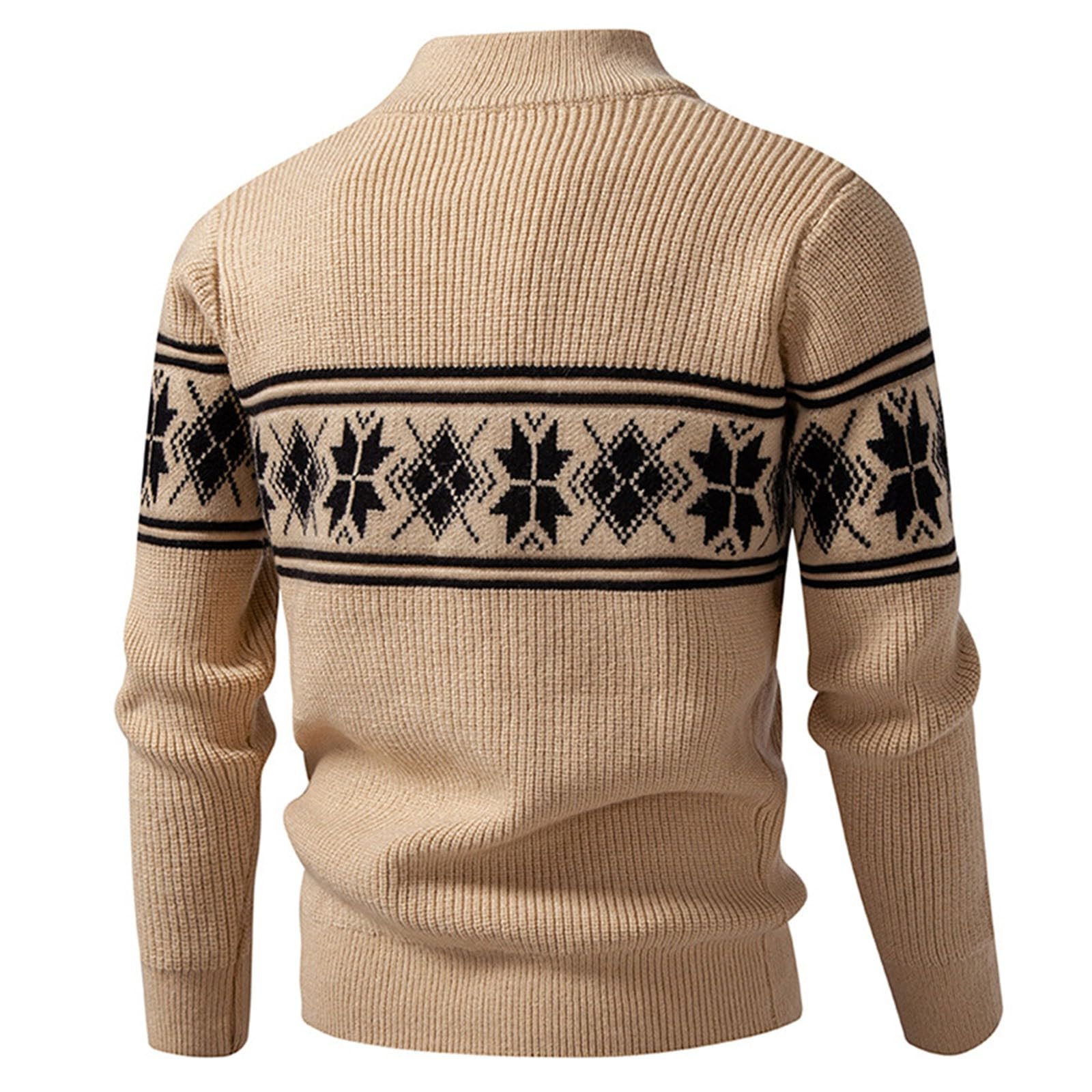 Cappotto in maglia jacquard con collo alto, caldo e strutturato, modello pullover, capospalla per stile casual.