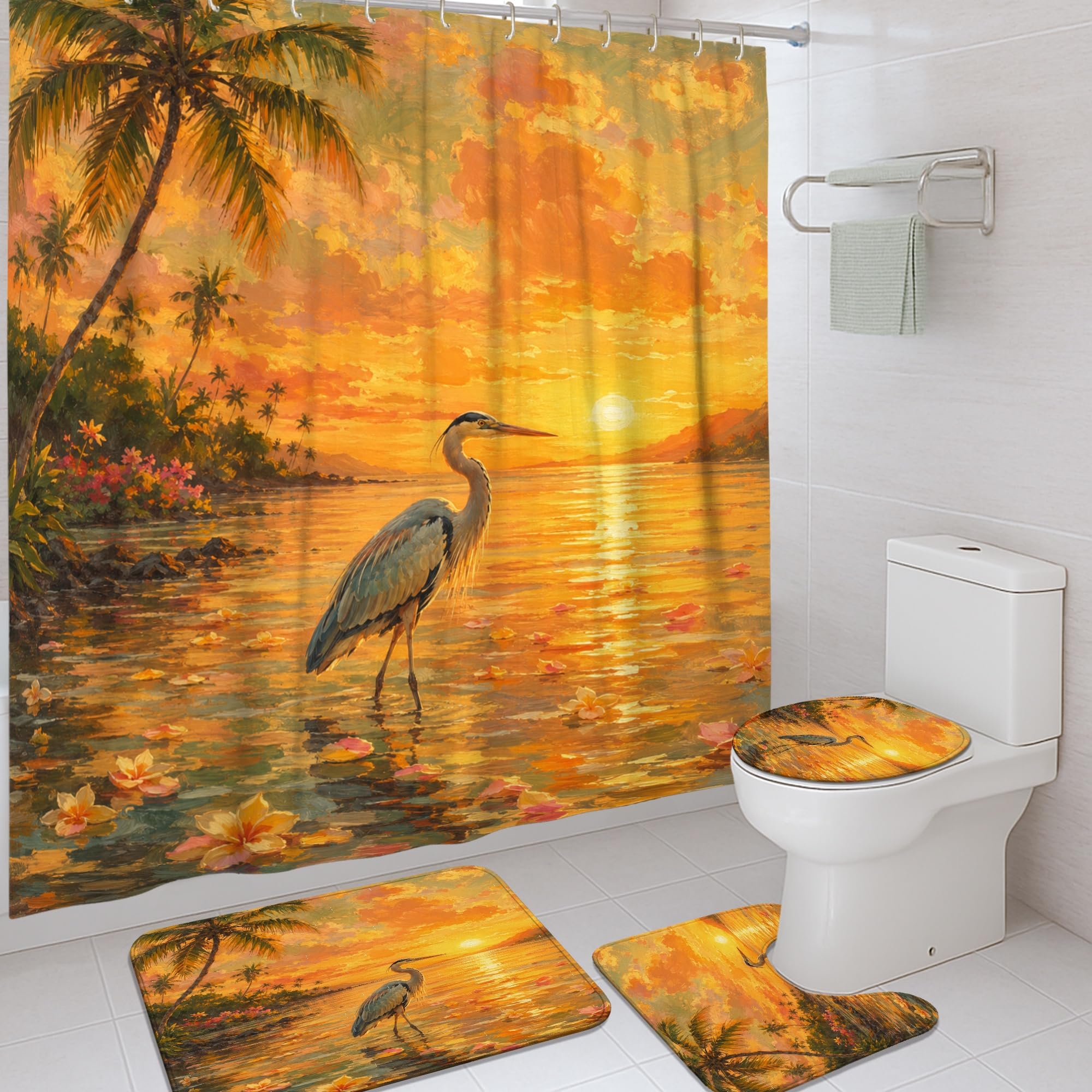 Rideau de douche lavable anti-éclaboussures Heron 183x183 avec crochets