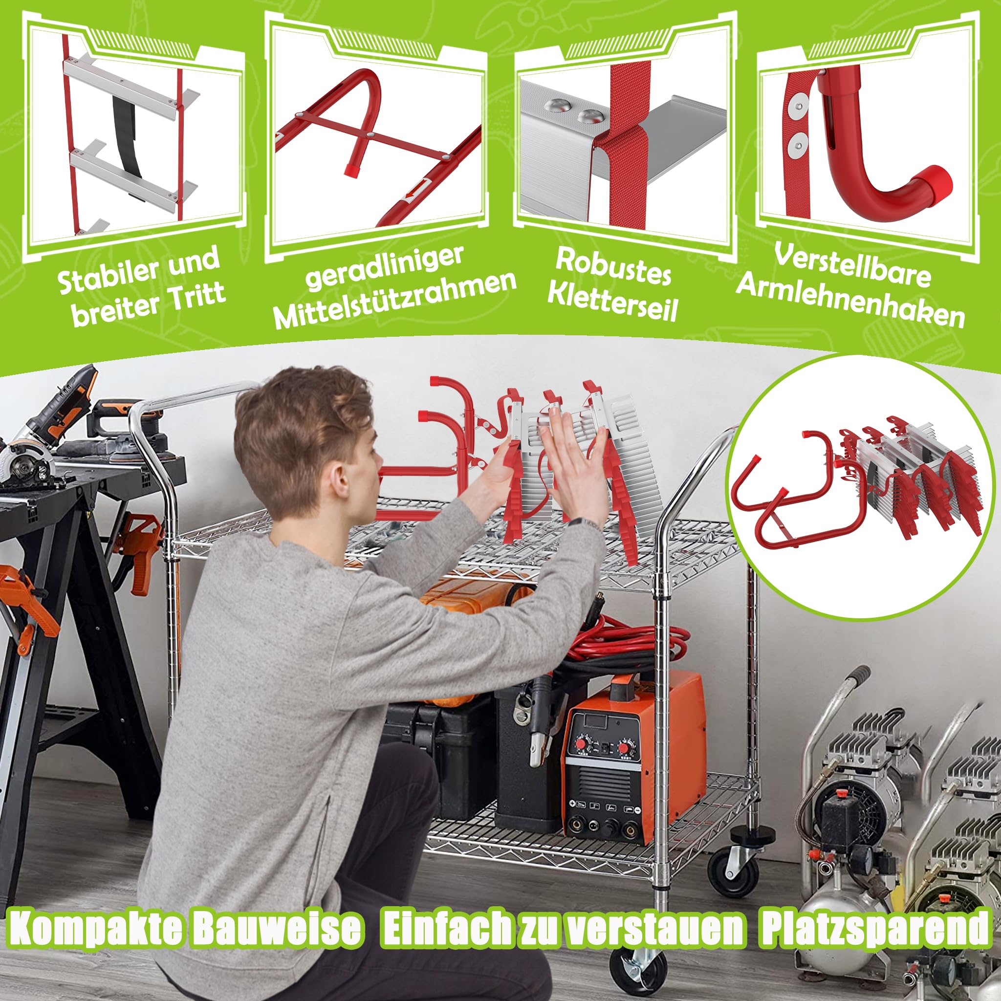 XMTECH escalera de cuerda de aluminio 15 m con gancho para emergencias