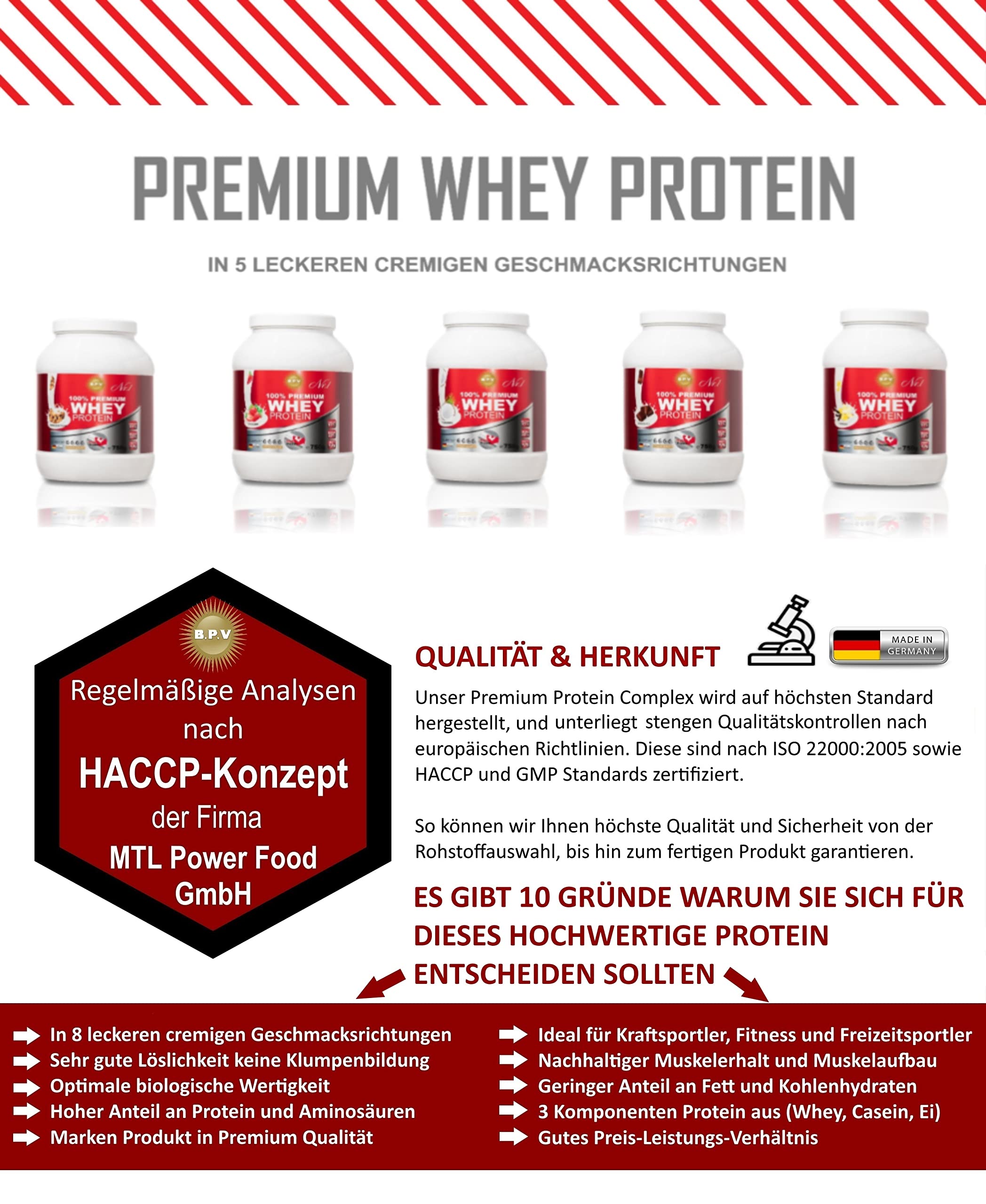 BPV-Premium Whey Protein 750g Poudre de protéines onctueuse pour le développement musculaire, le maintien musculaire pendant le régime Riche en EAA, BCAA et vitamines (fraise, 1500g)
