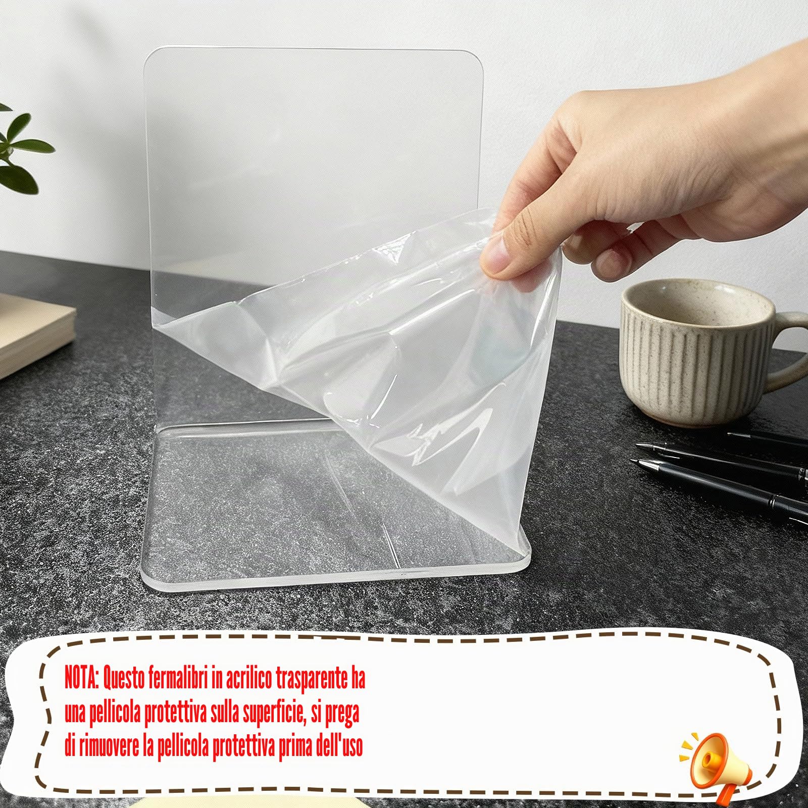 Fermalibri in Acrilico Trasparente 6 Pezzi con Tappetini Antiscivolo, Spessore 3 mm, 10x10x13 cm per Libreria