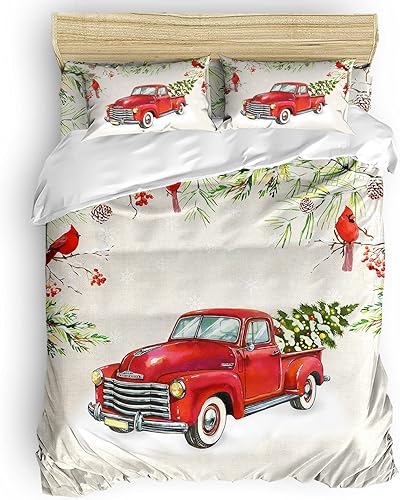Juego de fundas de edredón tamaño Queen, juego de funda de edredón de Navidad de 4 piezas, juego de ropa de cama suave de microfibra ligera para