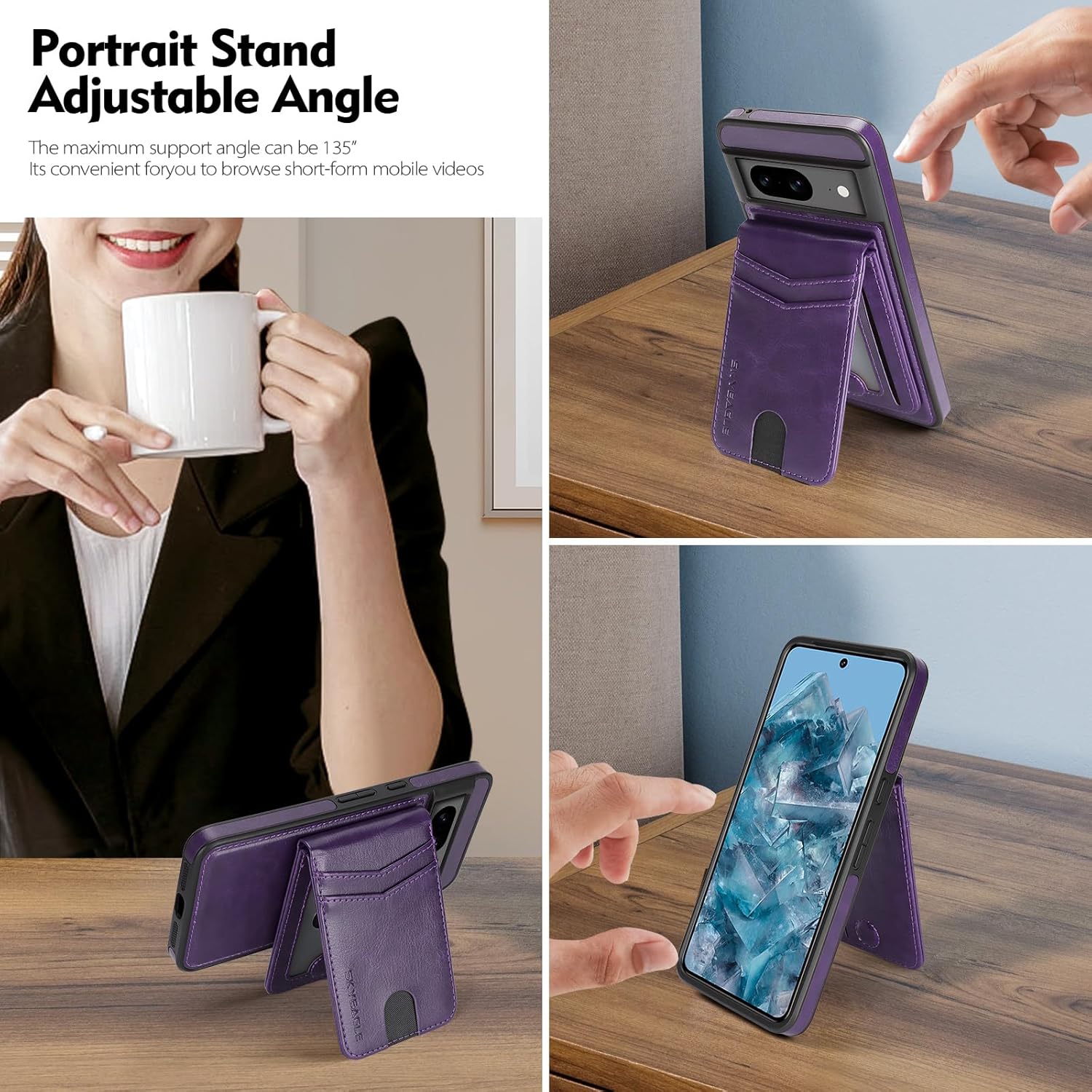 SkyEagle Compatible Magsafe 2 in 1 Detachable Google Pixel 9 Wallet Case with Card Holder Women Men,Magnetic PU Leather RFID Blocking Flip Kickstand Credit Slots,Phone Case for 9 Pro 6.3",Purple