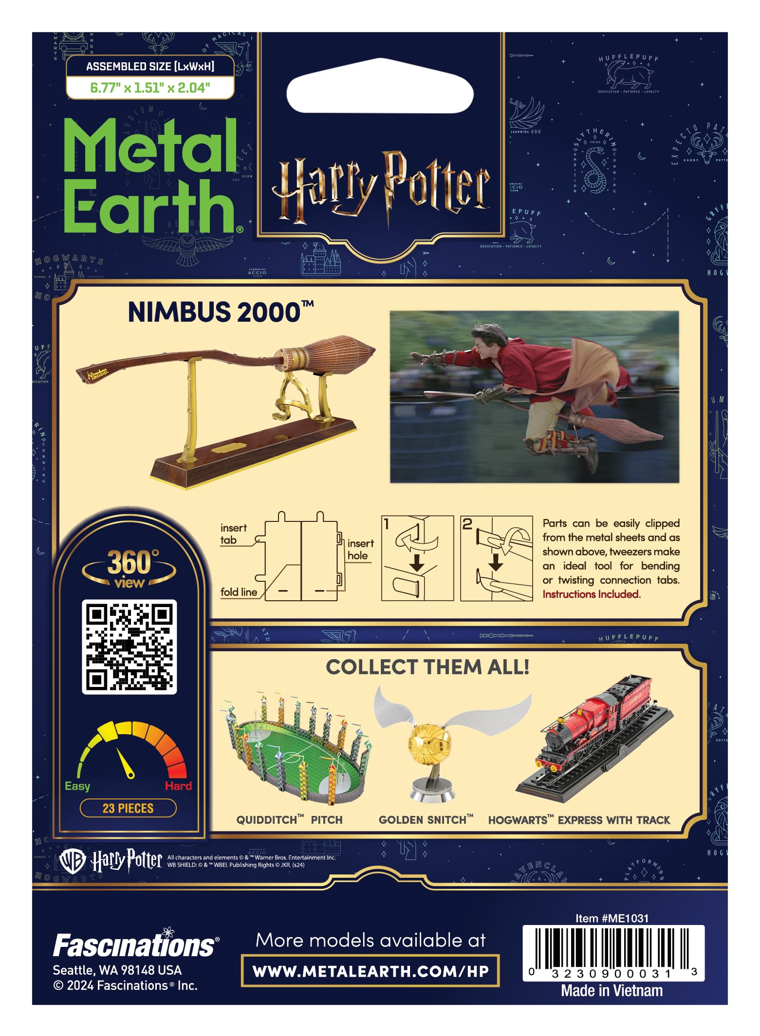 Fascinations Metal Earth Harry Potter Nimbus 2000 Metal Model Kit Bundle with Tweezers