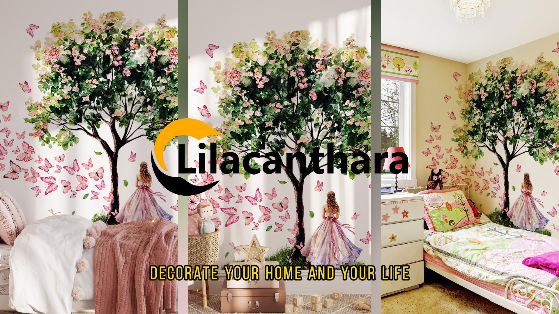 Vinilos decorativos de árbol floral para pared niña mariposa miniatura 7