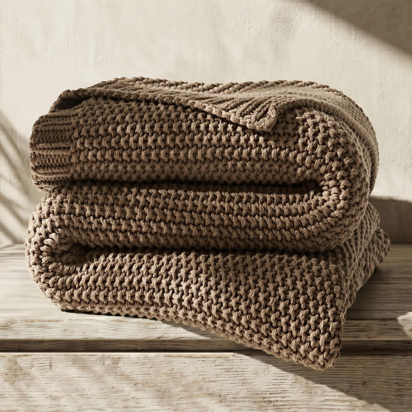 Organic Cotton Chunky Knit Throw Blanket, 50 x 60 Stone Taupe Stone Taupe Throw (50' x 60')