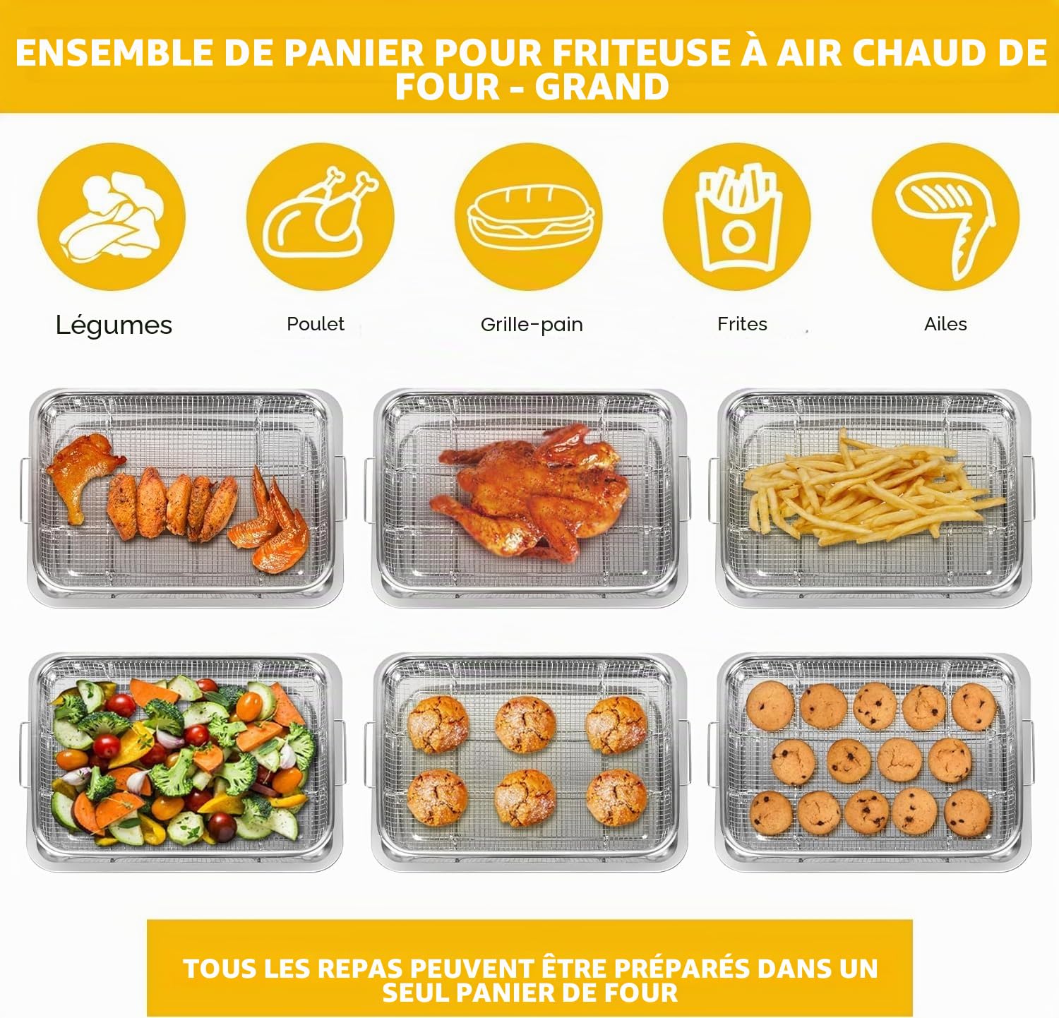 Plaque de cuisson en acier inoxydable avec grille de refroidissement (39,2 x 29,3 x 5,5 cm) - Antiadhésive pour les biscuits, les grillades et le refroidissement - Non toxique et facile à