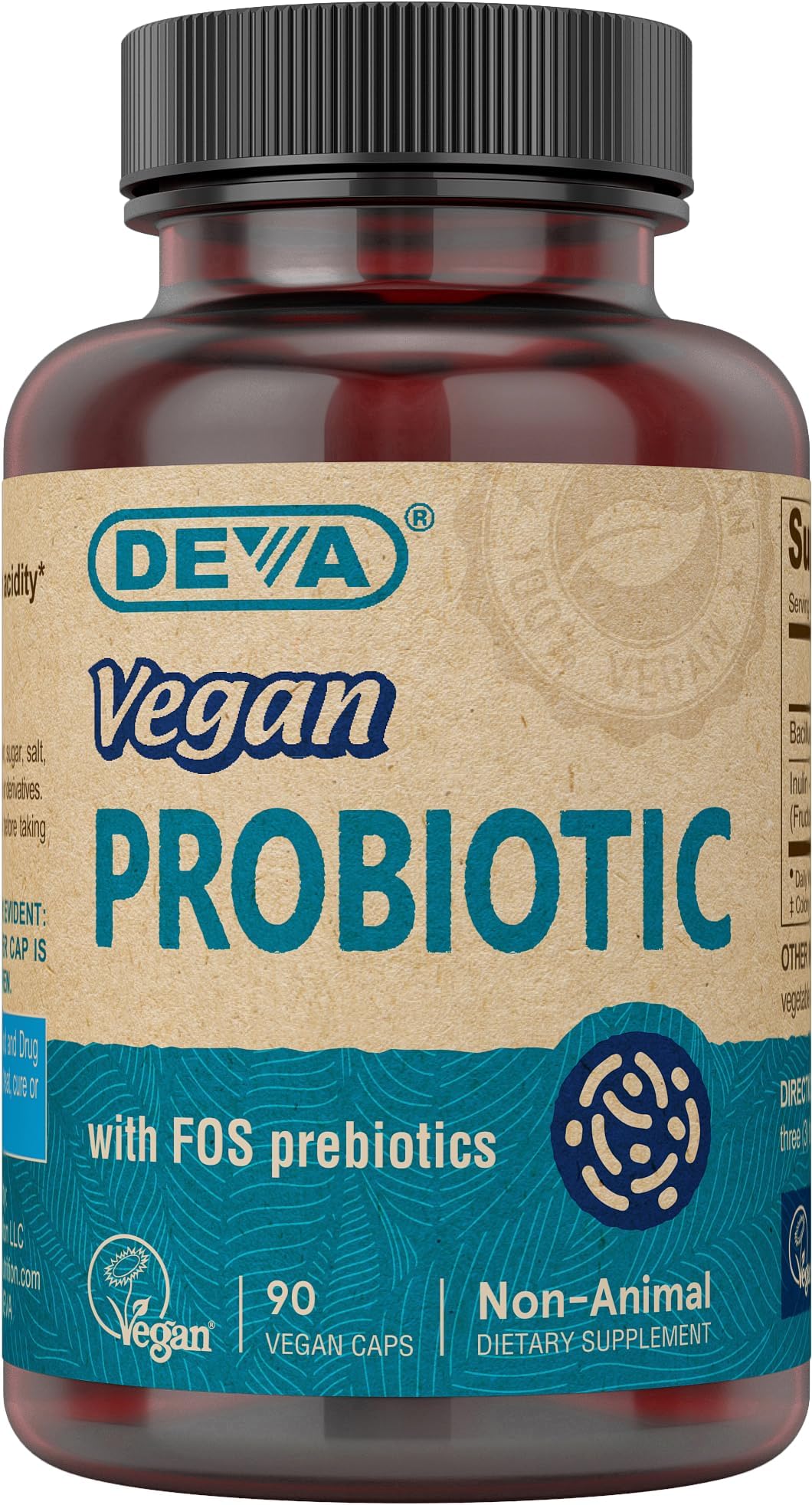 Vegan Probiotic with FOS Prebiotics Supplement - 2 Billion CFU with 100 MG of Prebiotics Per Serving for Men & Women - Non-Dairy Gluten Free - Naturally Shelf Stable - 90 Capsules
