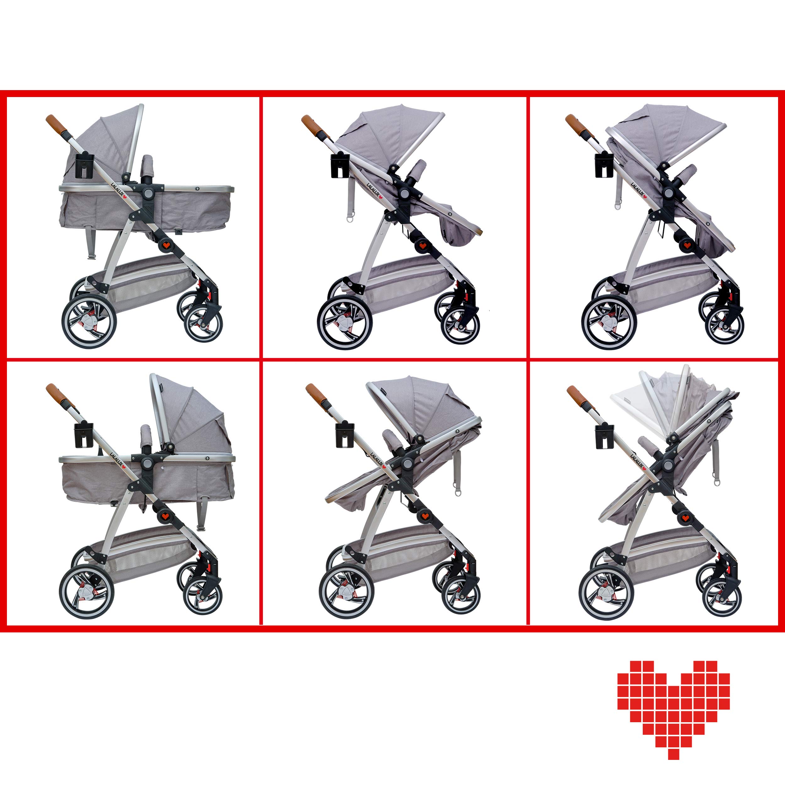 Babyboomer leichter Kombikinderwagen Komplettset, Multifunktions-Kinderwagen, klappbar, doppelte Federung, inkl. Tasche, Regenschutz
