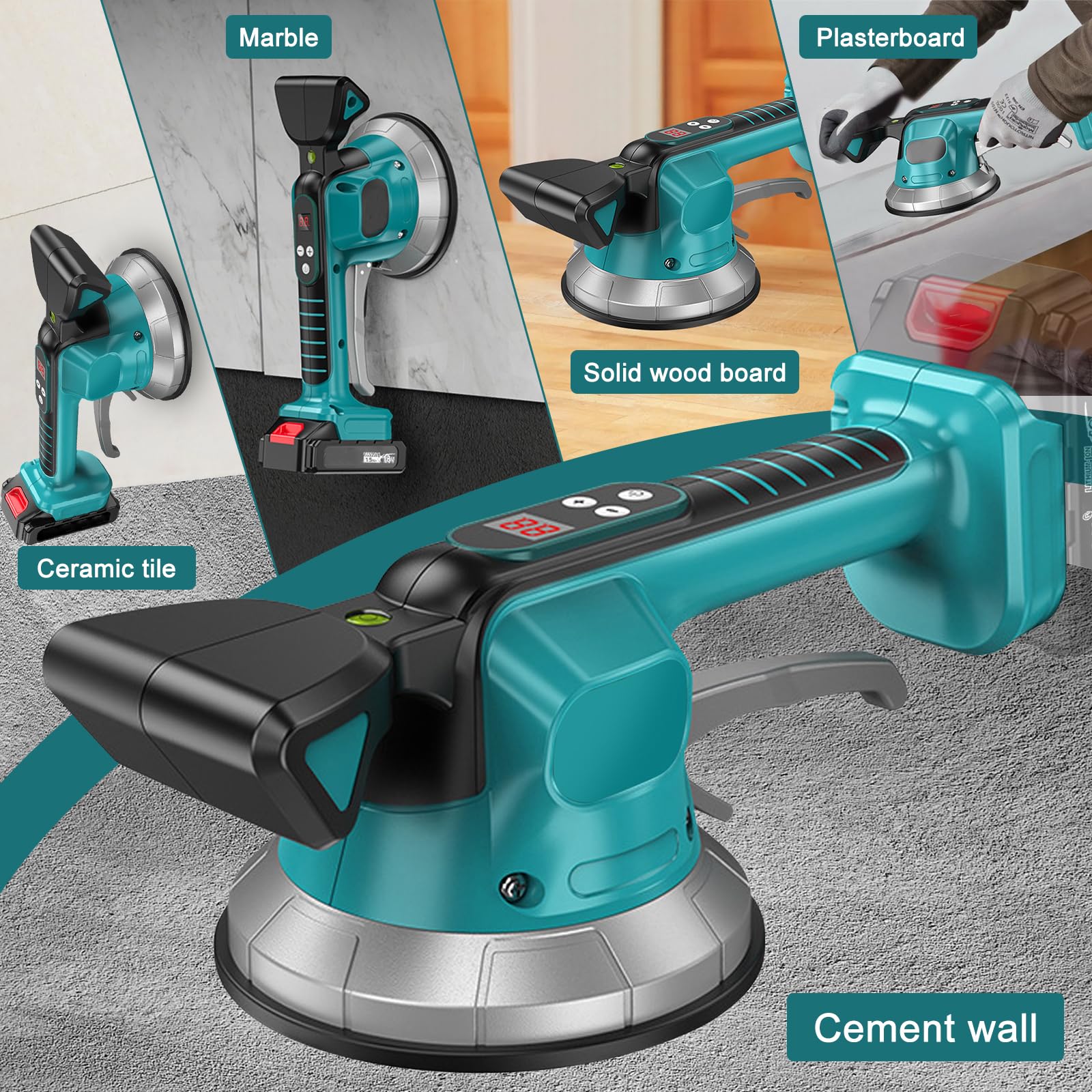 Dispositivo di vibrazione per piastrelle Makita 18 V, macchina vibrante per piastrelle, 10 livelli di velocità regolabile, ventosa da 14,5 cm, capacità 100 kg, adatto per 47 x 47 pollici e sotto (C)