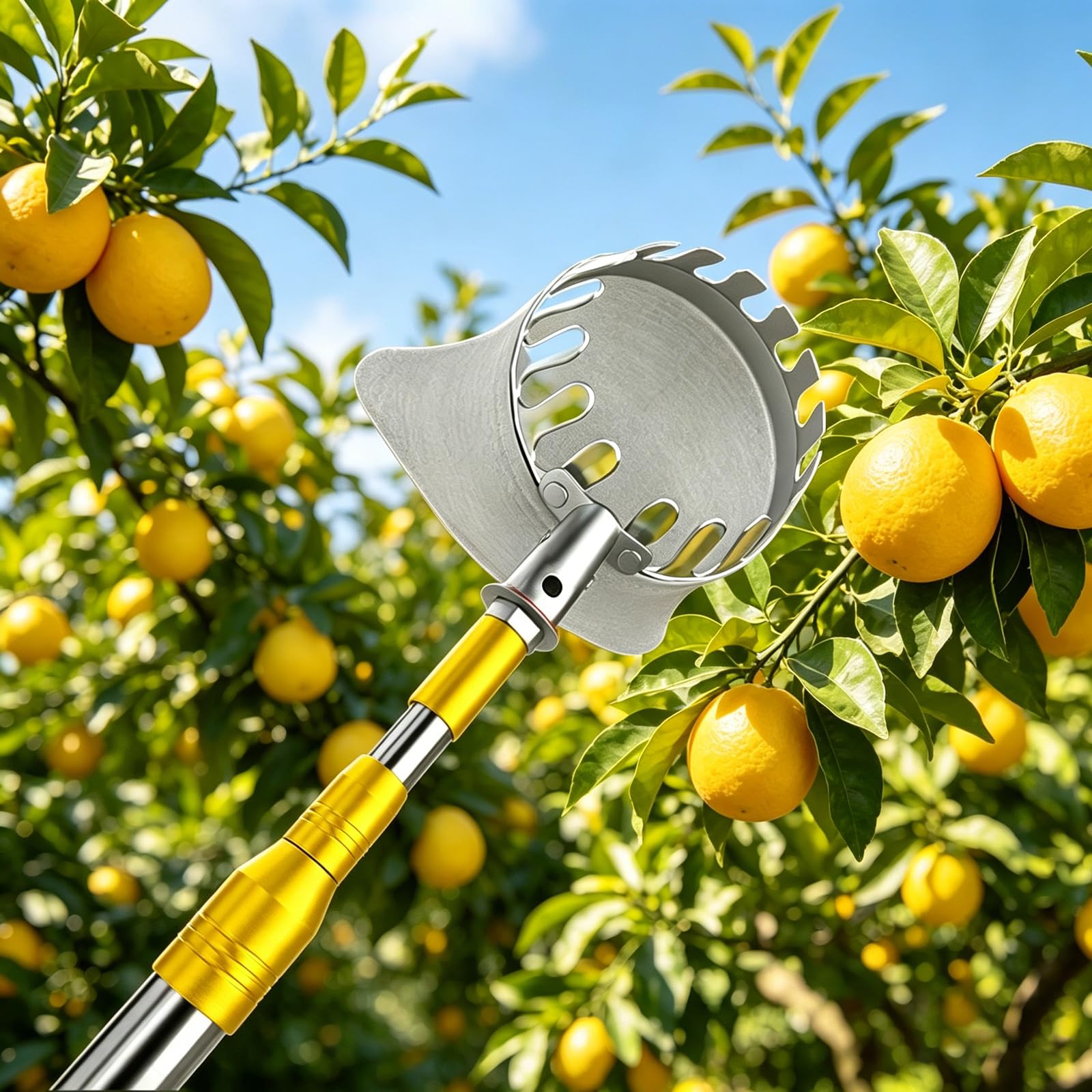Raccoglifrutta Regolabile in Altezza,Raccoglitore Frutta,Raccoglitore di Frutta Fatto in Acciaio Inossidabile,Facile da Montare,per Limoni Mele Pere Pesche Arance Bacche