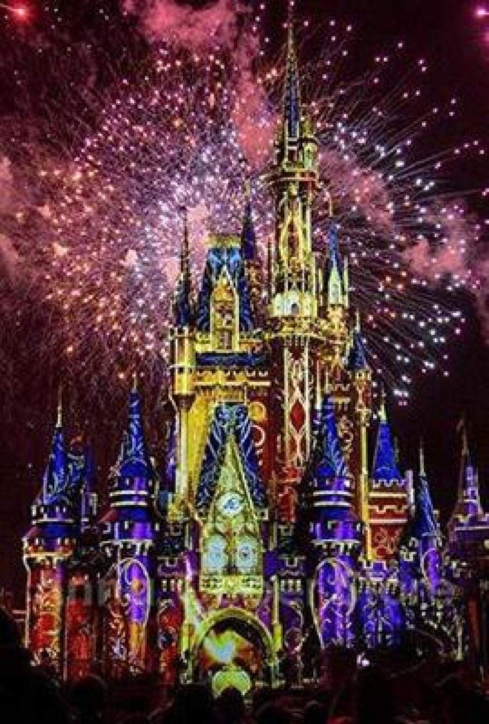 Peinture diamant 5D château et feu d'artifice toile 50x60 cm strass ronds broderie