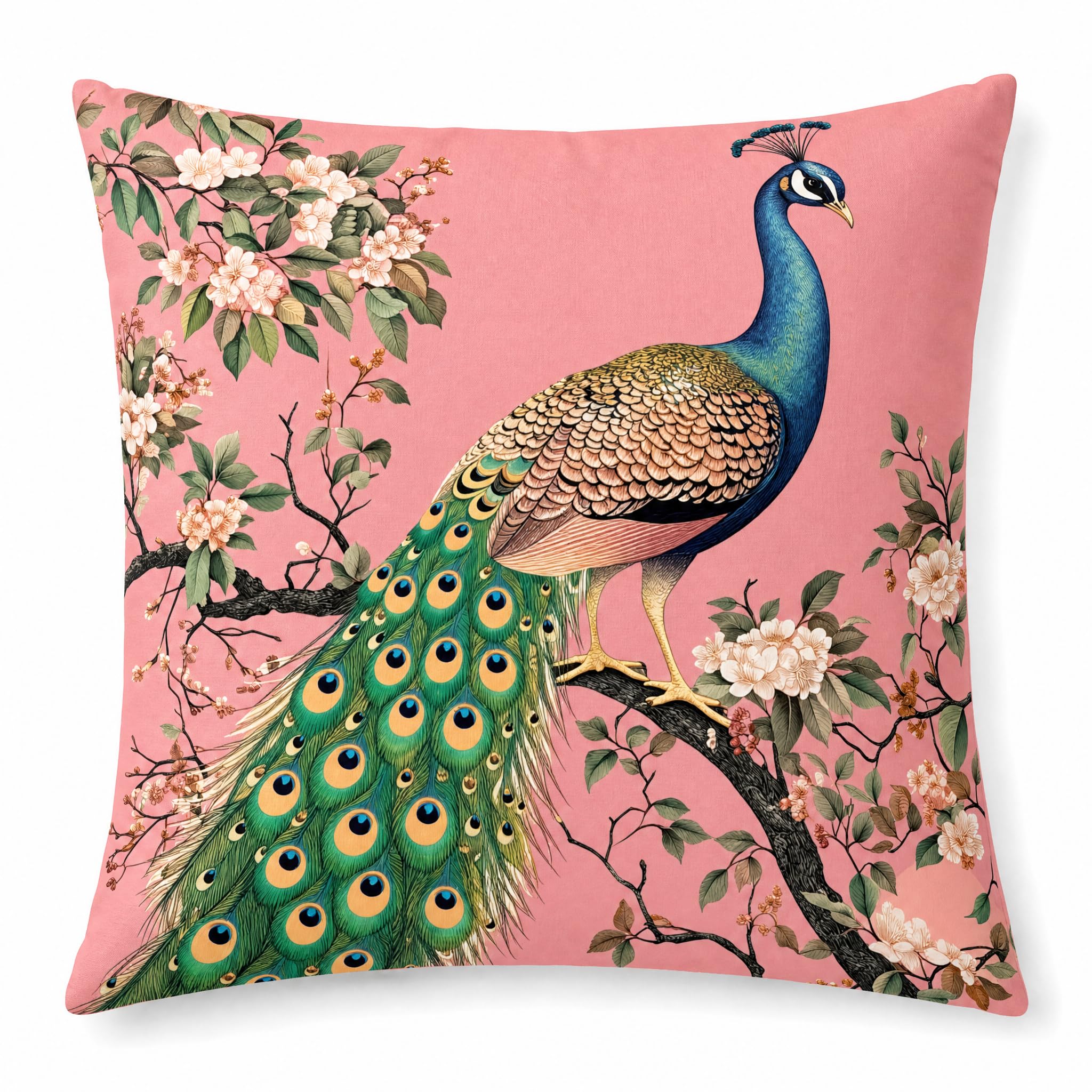 PVOODIRE Cushion Cover 50 x 50 cm Linen Cotton Peacock Pattern without — image 1