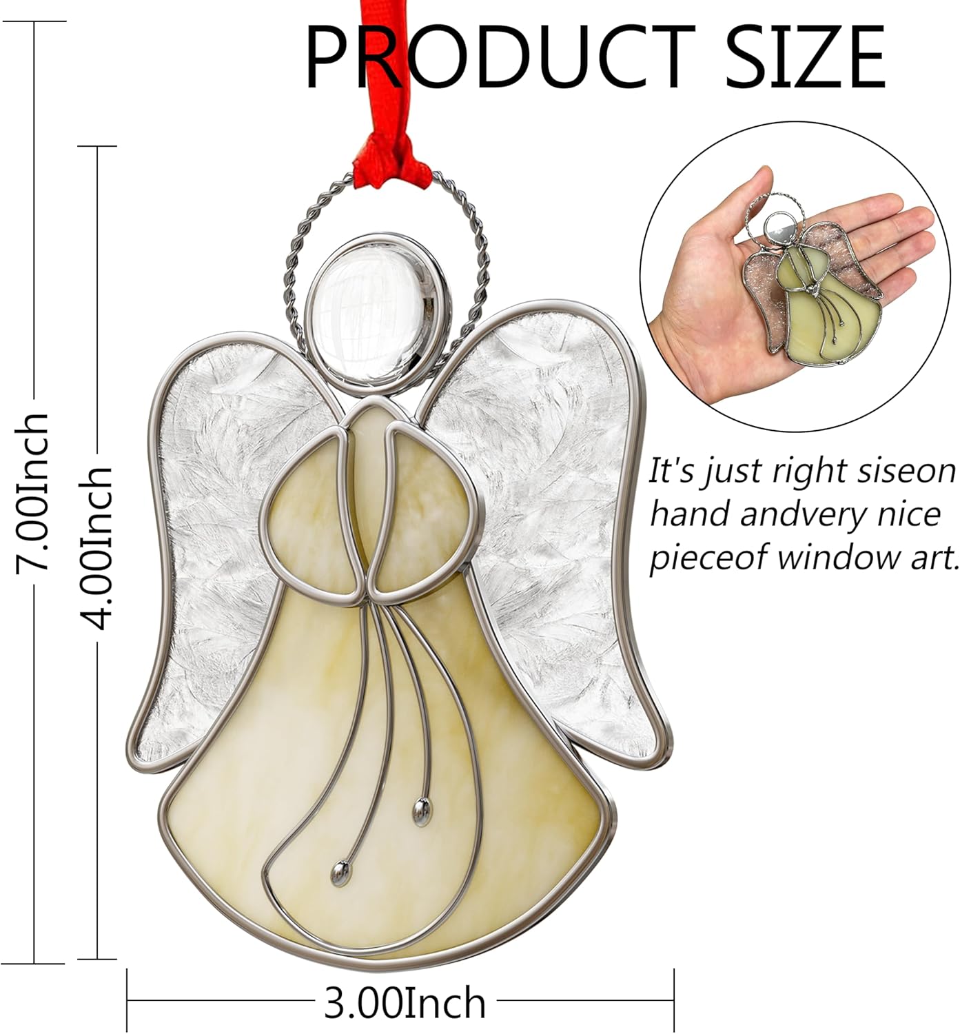 Yellow Angel Suncatcher Stained Glass Panels Suncatcher for Windows Hangings Ornament Home or Garden Decorative Gifts for Mom Friends Teacher Birthday Christmas Tree Holiday Hanging Decor - Image 4