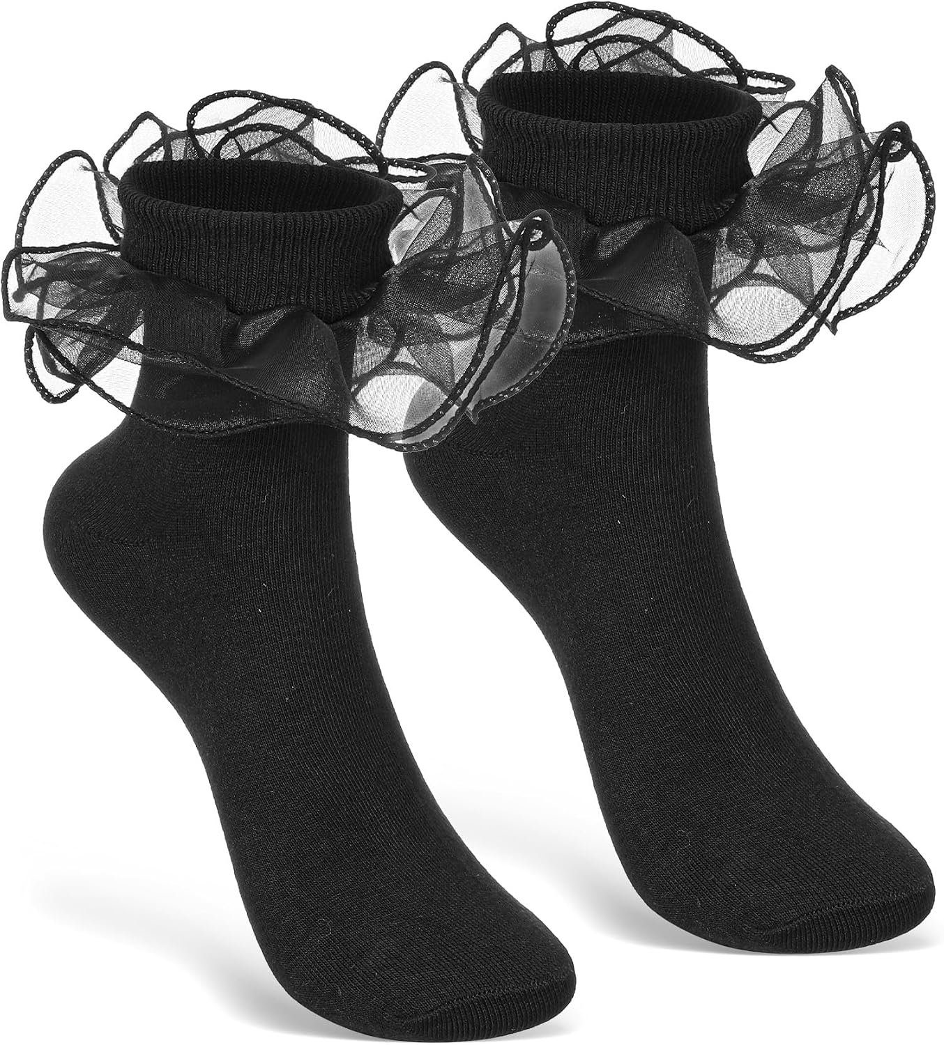 White Ruffle Socks, Ankle White Lace Socks Women with Lace Frilly | Soft Cotton Blend Breathable for Women Girls