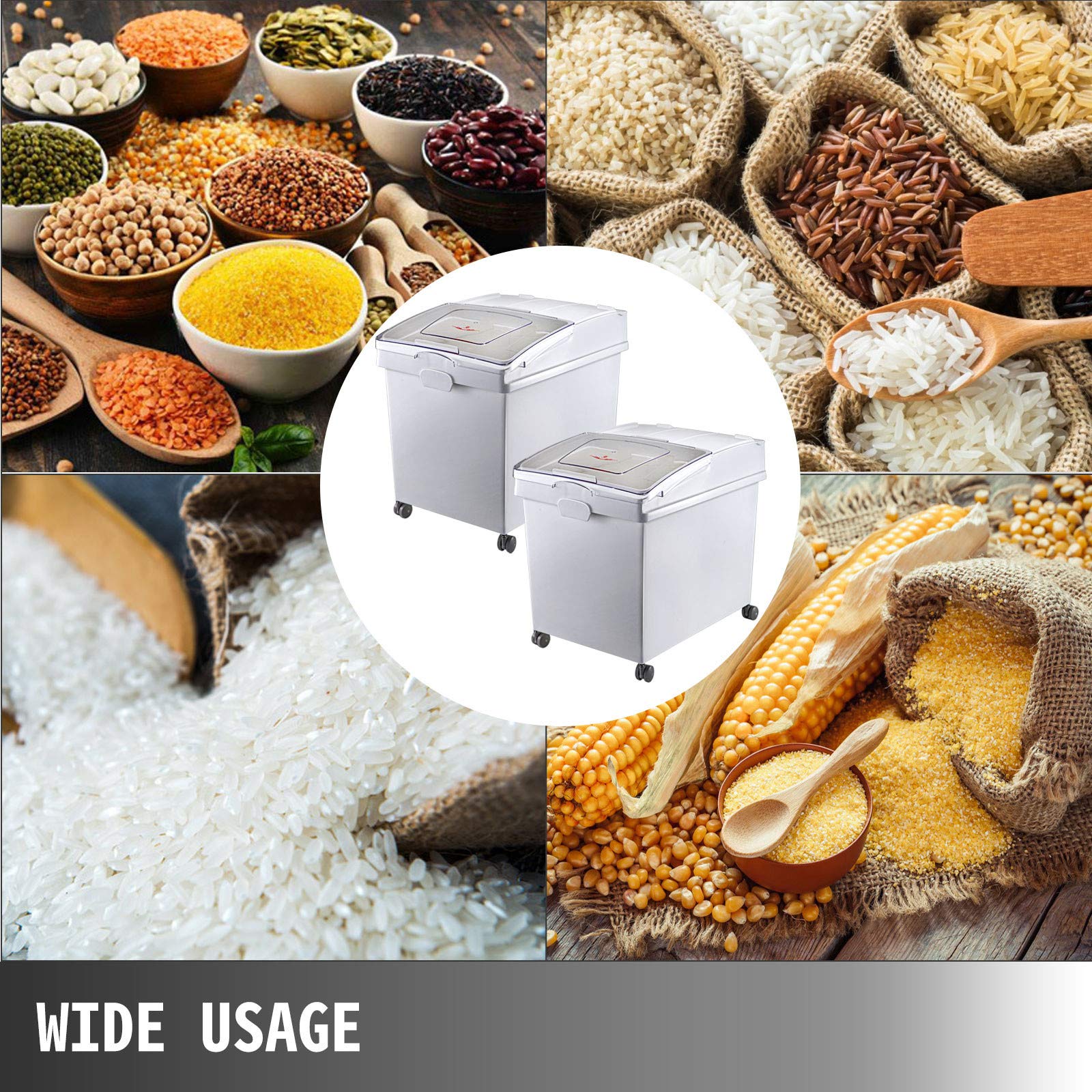VEVOR Conteneur de Riz à roulettes 3PCS Bac à Riz avec Couvercle Coulissant 25L*3 Boîtes de Stockage de Rangement de Céréales à Farine à Ingrédients en Plastique pour la Conservation Alimentaire