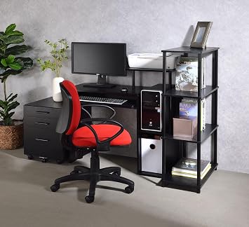 Compact Industrial Computer Desk with Keyboard Tray & Storage, 37 Inch Small Office Desk with Storage Shelf and Compartment, Weathered Oak & Black Finish Study Writing Desk Black