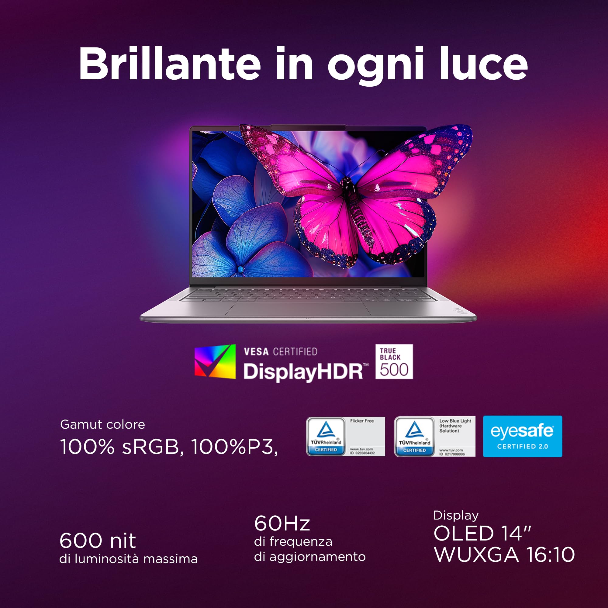 Lenovo Yoga Slim 7i Aura Edition Copilot+ PC Notebook 14'' OLED, Intel Core Ultra 5 226V, 16GB RAM, 512GB SSD, WiFi 7, Laptop in alluminio per Lavoro, Studio e Creatività - Caricatore non incluso
