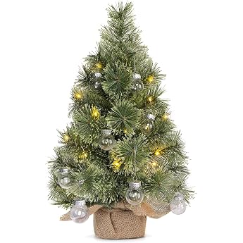 Mini Artificial Christmas Tree with Lighting 60 cm Christmas Decoration Table Office Table Christmas Tree Small with Christmas Bauble Fairy Lights Christmas Tree with LED Christmas Tree for Shop