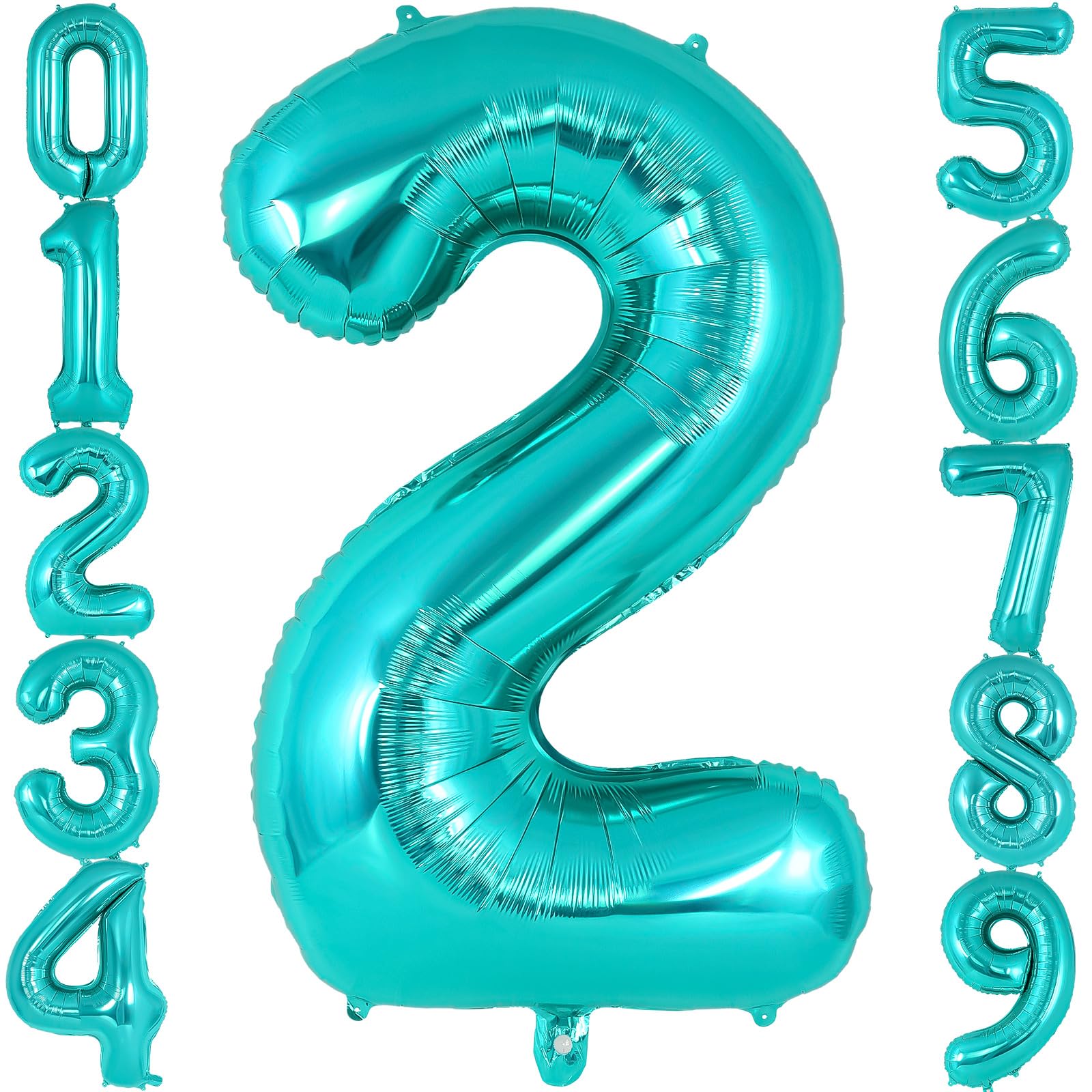 Teal Blue Number 2 Balloon, 40 Inch Big Large Foil Helium Number Balloons, Giant Mylar Number 2 Balloons for 2 Year old Mermaid Birthday Party