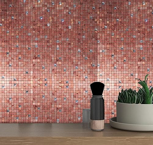 Miniatura 5 de YMMXGE Superficie de grano de metal para despegar y pegar, calcomanías de pared con textura de metal de alta gama, azulejos de pared autoadhesivos