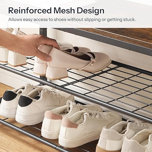 Miniatura 7 de HOOBRO Banco de zapatos, banco de entrada de 3 niveles, banco de almacenamiento de zapatos de 29.5 pulgadas de largo con asas de metal, organizador