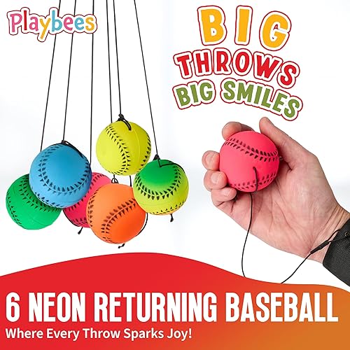 Miniatura 2 de Pelotas de béisbol de muñeca neón reactivas, paquete de 6, pelotas deportivas de práctica para actividades al aire libre divertidas para niños,