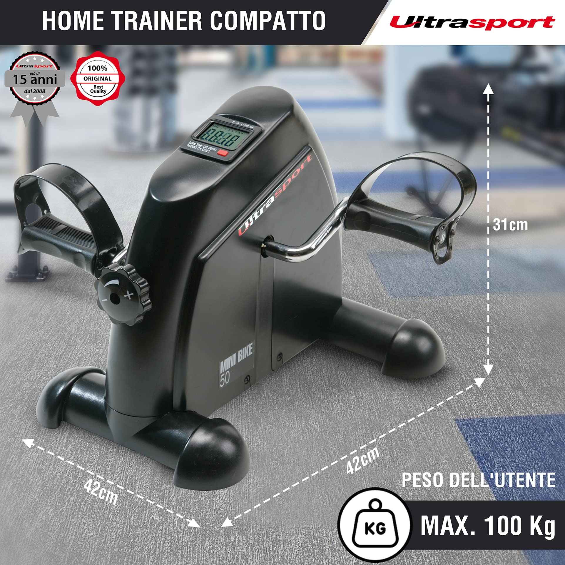Ultrasport Mini Bici, Compact Cyclette Esercitatore, per Braccia e Gambe Esercitatore a Pedale, Ideale per Anziani