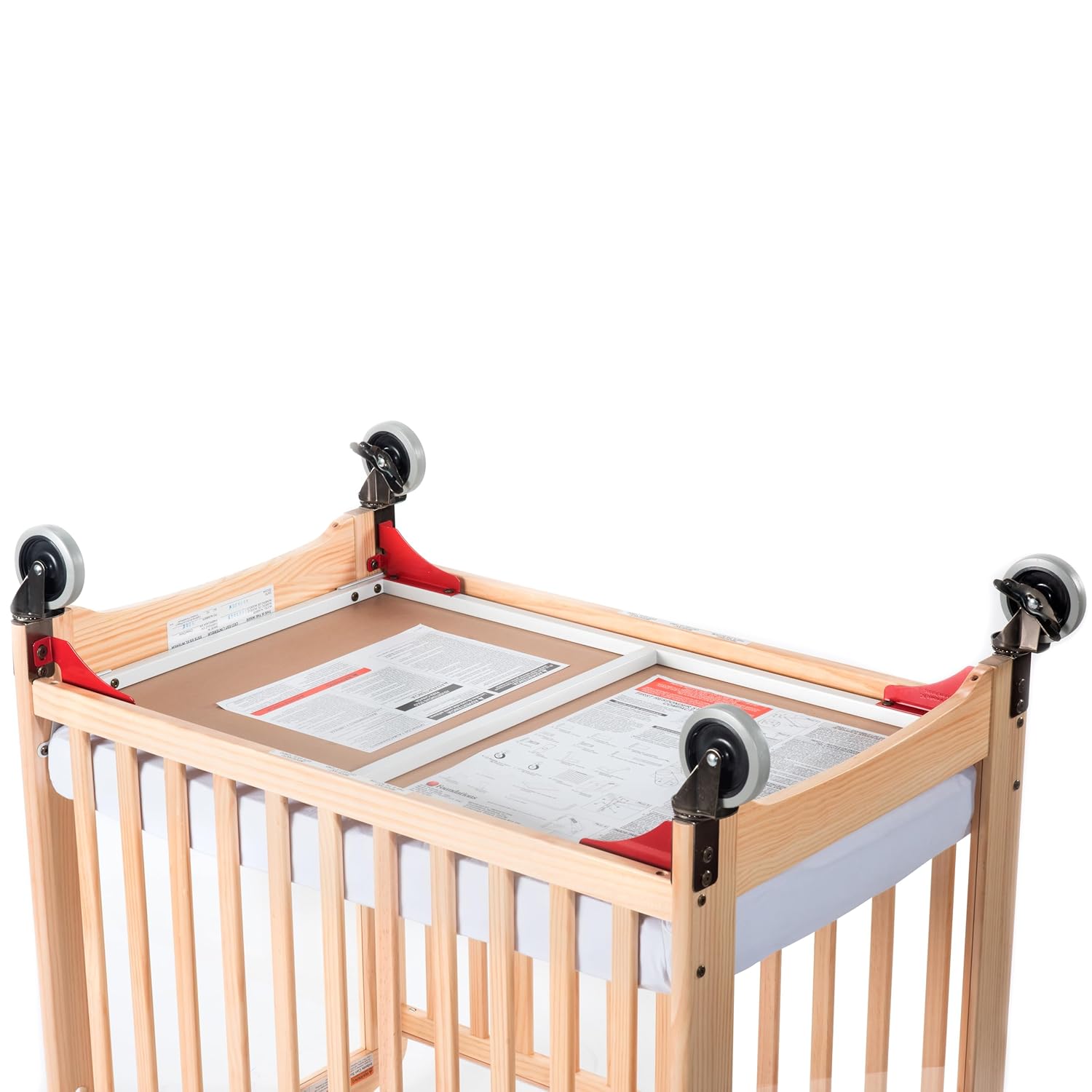 Foundations Next Generation Evacuation Hardware Kit, for Serenity Cribs Conversion into Evacuation Crib, Metal 3-Point Gusset Plate Design, 4 Red Gusset Plates & 4" Non-Marking Casters