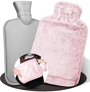 HAOCEE Bouillotte Eau Chaude,2L Grande Bouillotte Moelleuse, Bouillottes Avec Poche Kangourou, Bouillotte Chaude Chauffe Main/Ventre/Cou, Bouillote Antifuite (Rose)