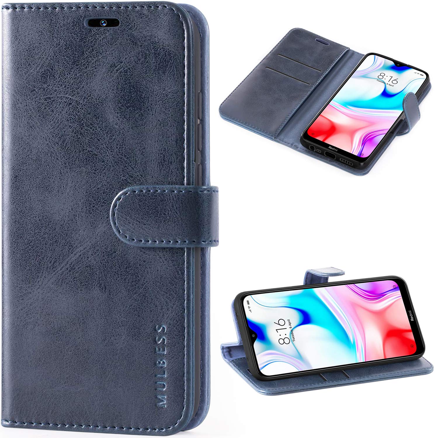 Mulbess Cover A Libro Per Xiaomi Redmi 8 - Custodia Magnetica Portafoglio Con Chiusura, Marrone Vintage