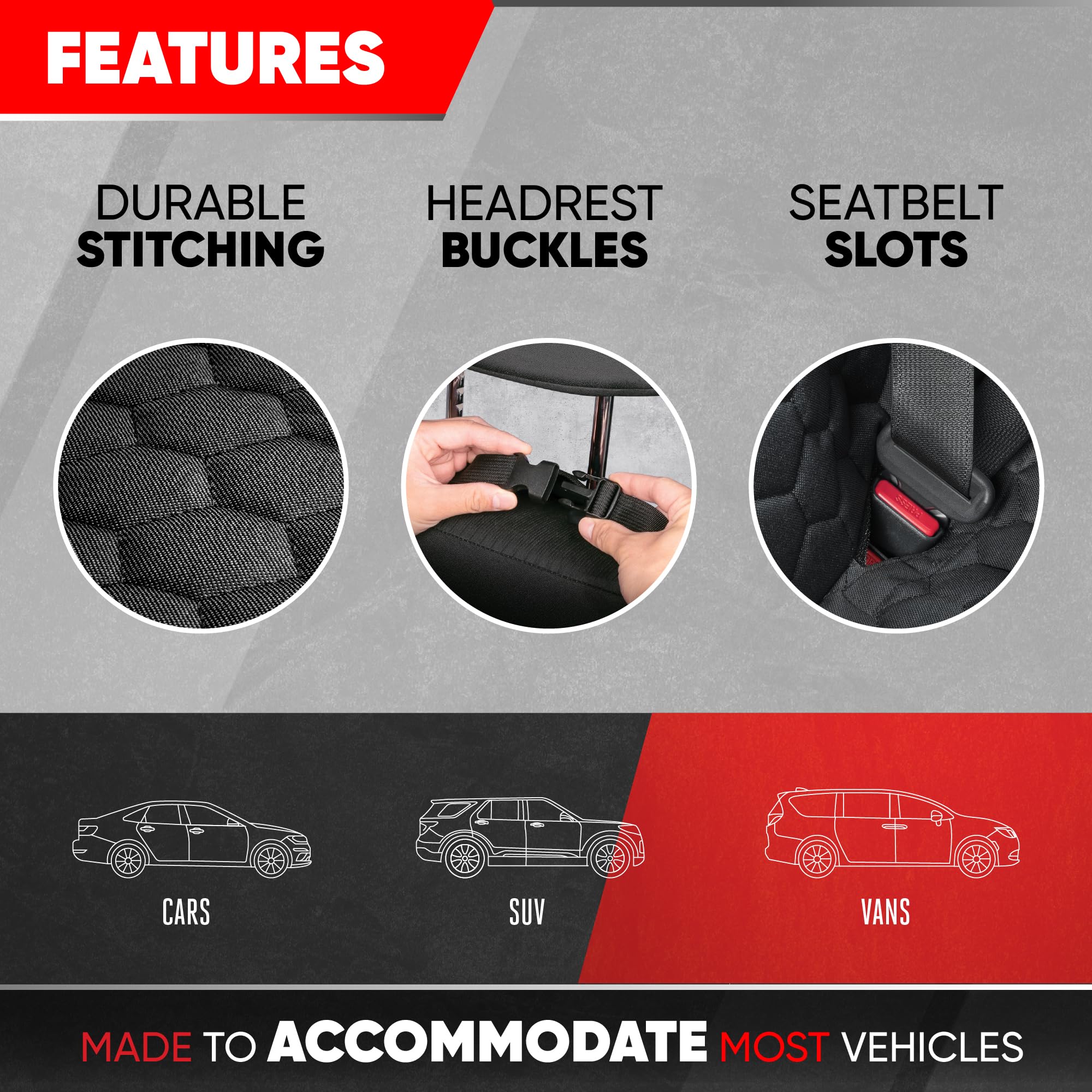 Motor Trend Bench Seat Haustierbezug für Hunde - Deluxe Wasserdichter Hundesitzschutz, Universal Fit Rücksitzbezug für Autos und LKW, rutschfest und Kratzfest, Schwarz