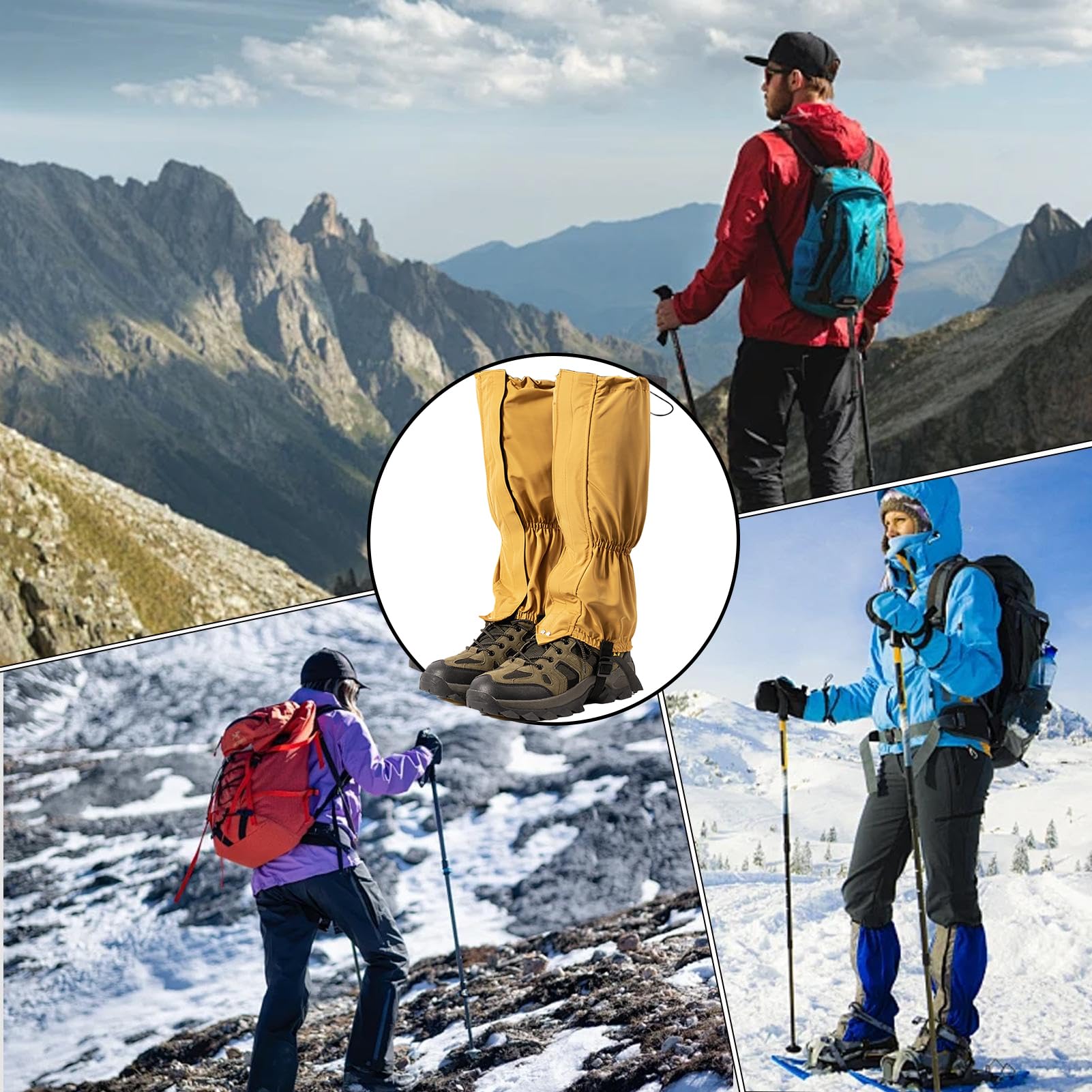 Guêtres De Jambe Imperméables – Noir/jaune – Polyester – Protection Neige, Boue, Sable – Pour Chasse, Trail, Ski