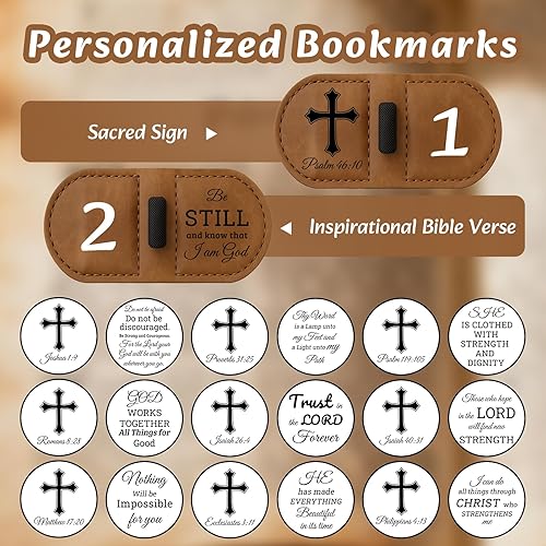 Miniatura 5 de Bygone Mark - Marcapáginas de cuero personalizado con soporte para bolígrafo, diseño de versículo magnético de la Biblia, regalos inspiradores para