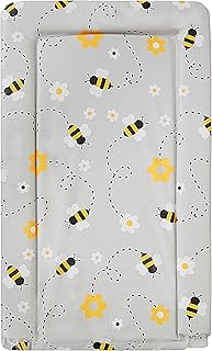 Babycurls Baby Changing Mat with Foam Raised Soft Edges for Babies from Birth Upwards Wipe Clean and Waterproof Nappy Change Pad 76 x 45cm (Grey Bee)