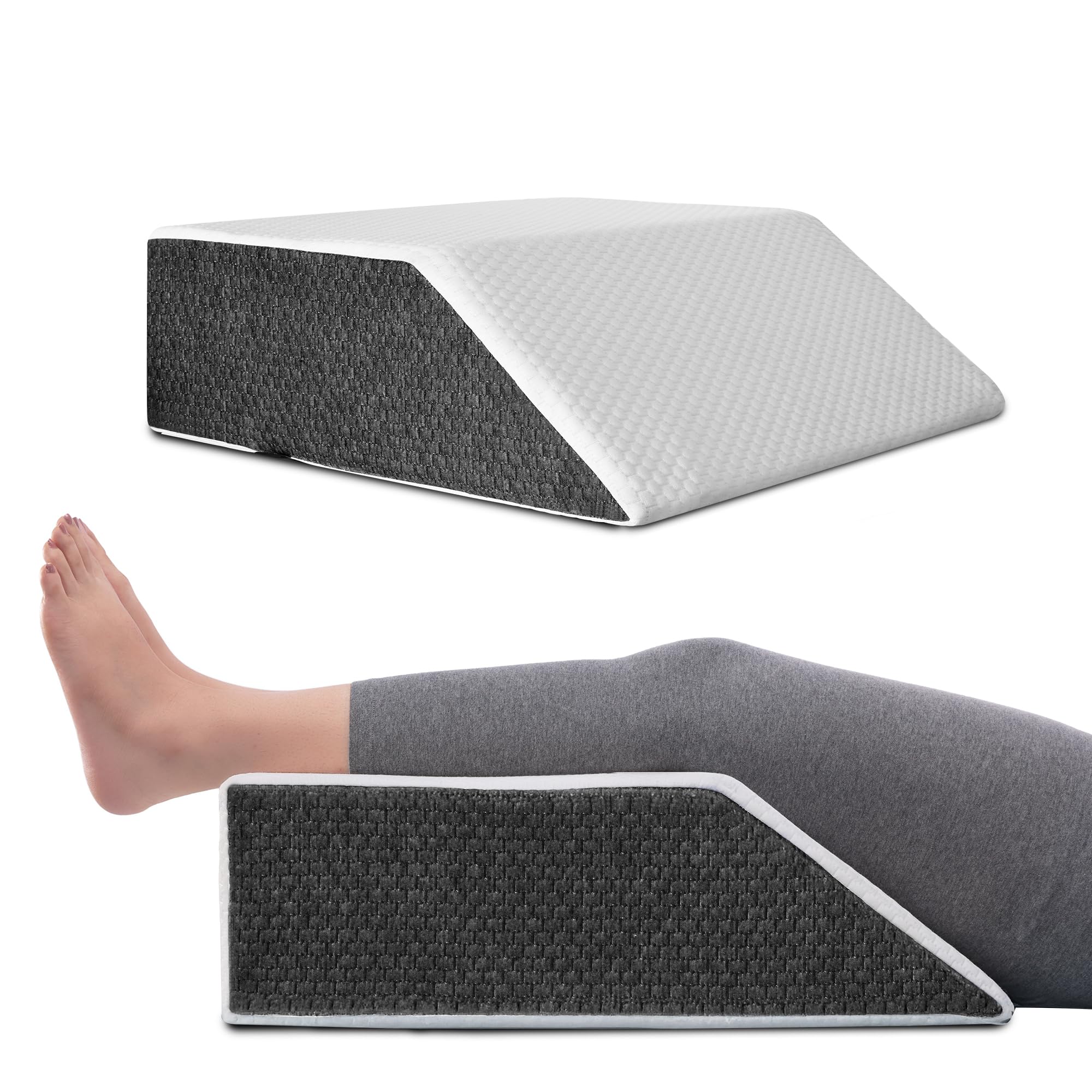 Frido Leg Elevator Wedge Pillow for Edema, Varicose Veins, Fracture | High Resilience Foam Leg Wedge Cushion for Leg, Knee & Thigh Support | Back Pain & Swelling Relief | Lightweight (White & Grey)-image-35