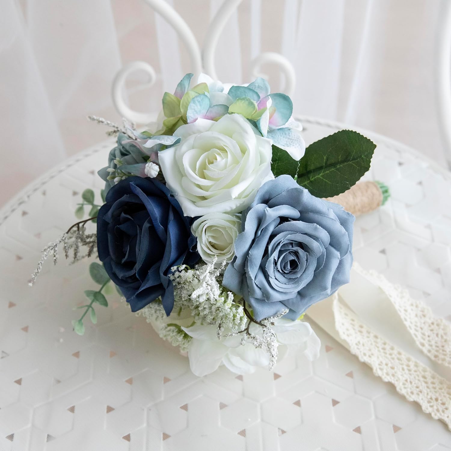 Wedding Bouquets for Bride Bridesmaid, Artificial Dusty Blue Bride Flower Bouquet for Wedding Church Decoration Ceremony, Anniversary, etc, Roses Flowers - Image 2