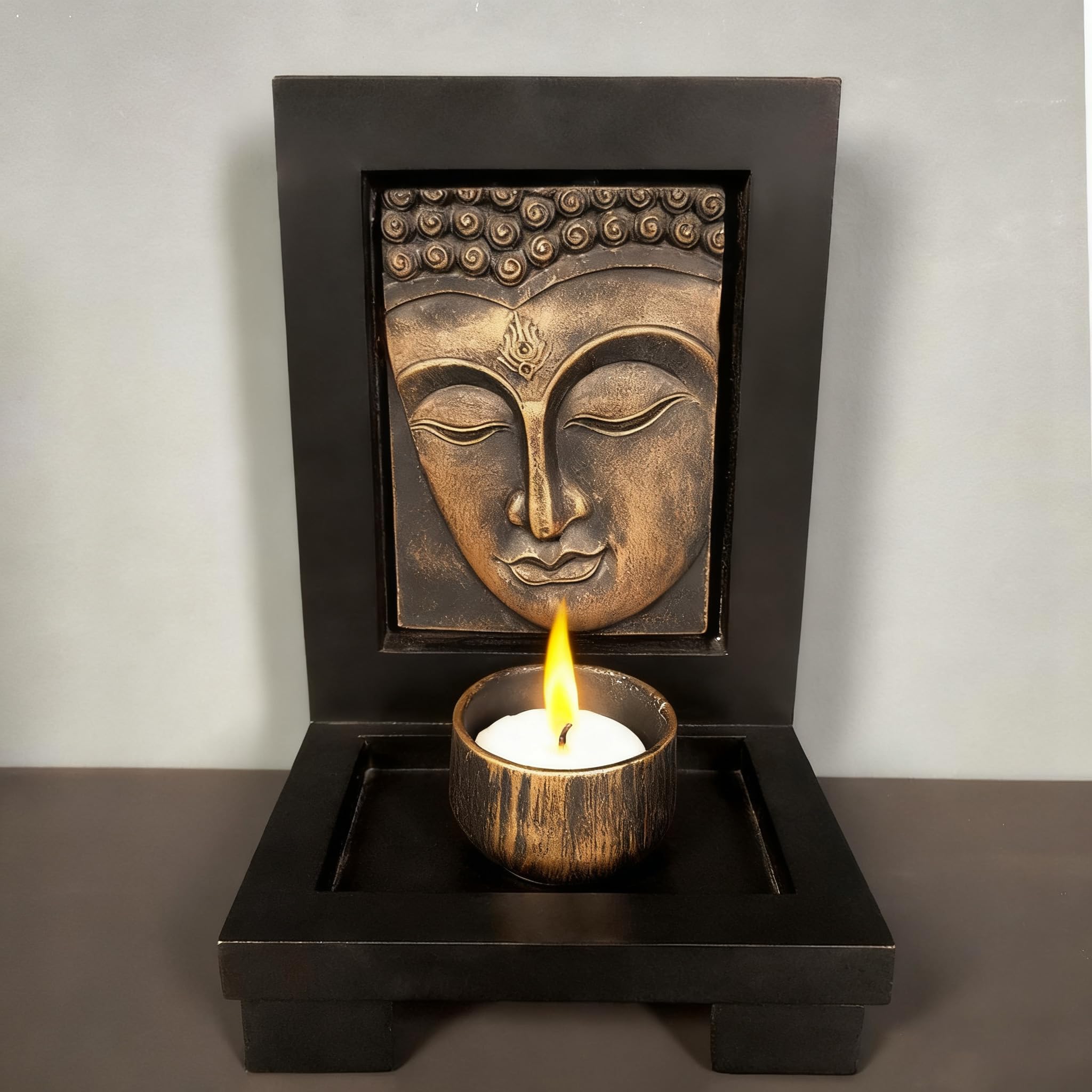 Maimeili Buddha Statue Candlestick Holders Style Retro Incense Burner Tea Light Zen Statue Suitable for Meditation Feng Shui and Home Festival Decor Bring Good Luck
