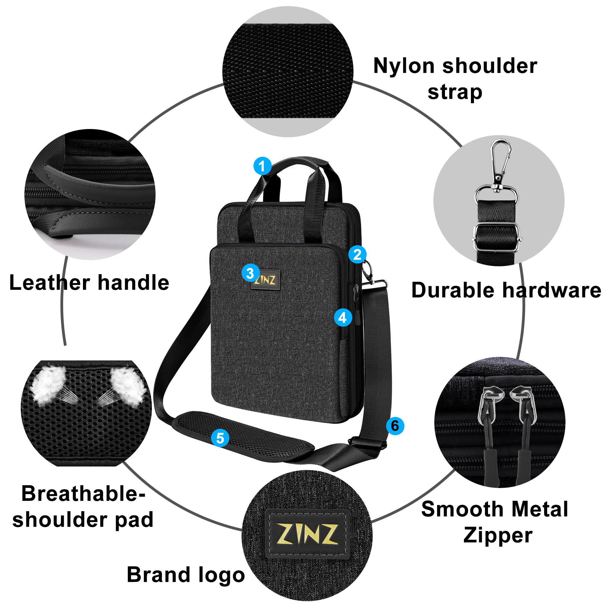 ZINZ 13 Zoll Laptop-Umhängetasche wasserdicht dehnbar für MacBook Air Pro 2024 iPad Pro 6 Gen